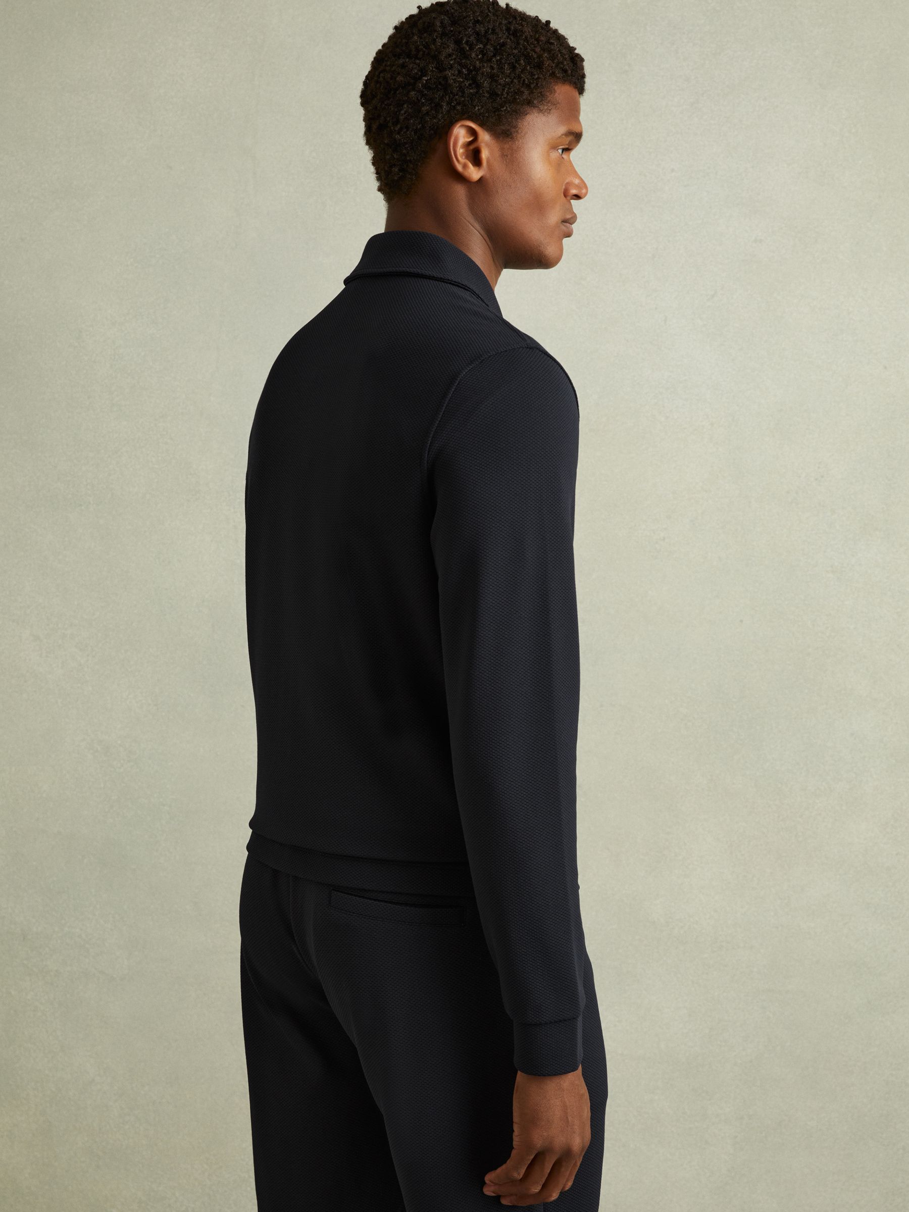 Textured Zip-Through Overshirt in Navy