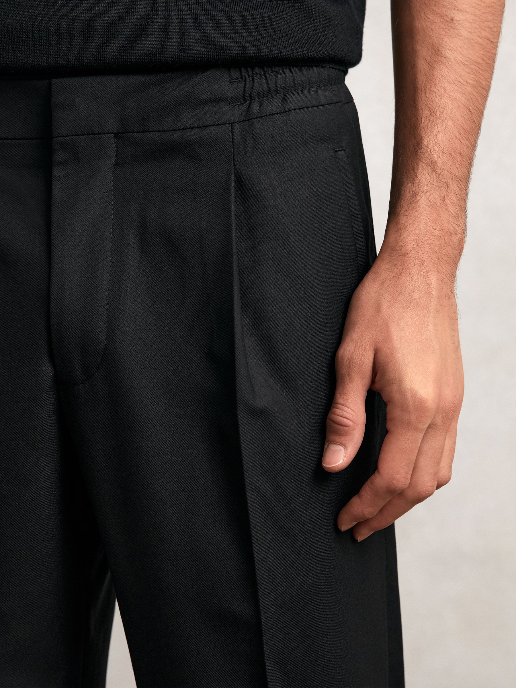 Tapered Drawstring Tailored Trousers in Black