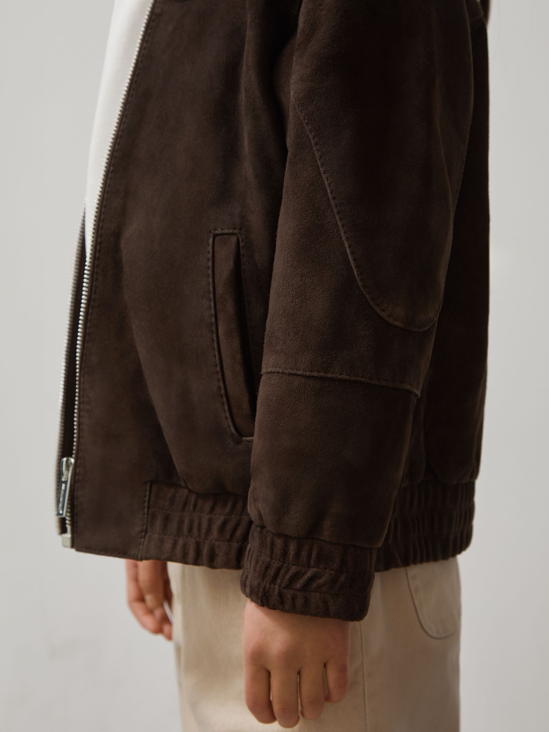 9-13 yrs Unisex Fit McLaren F1 Team Suede Bomber Jacket in Distressed Brown