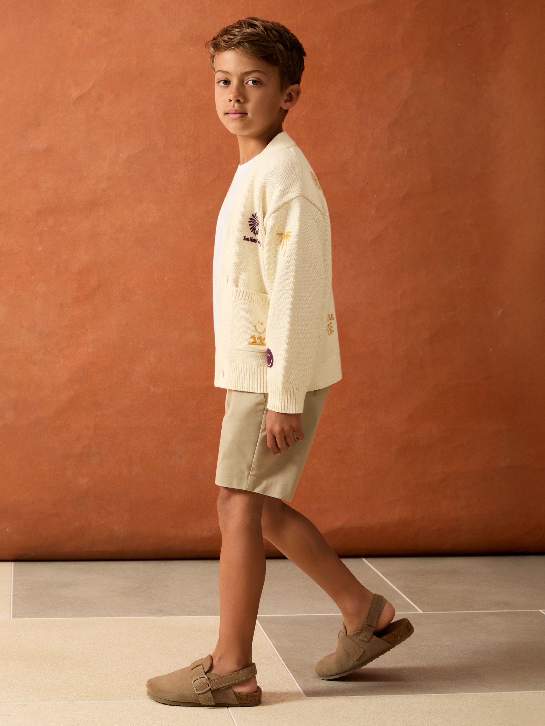 13-14 yrs SmileyWorld | Reiss Embroidery Cardigan Unisex Fit in Off White