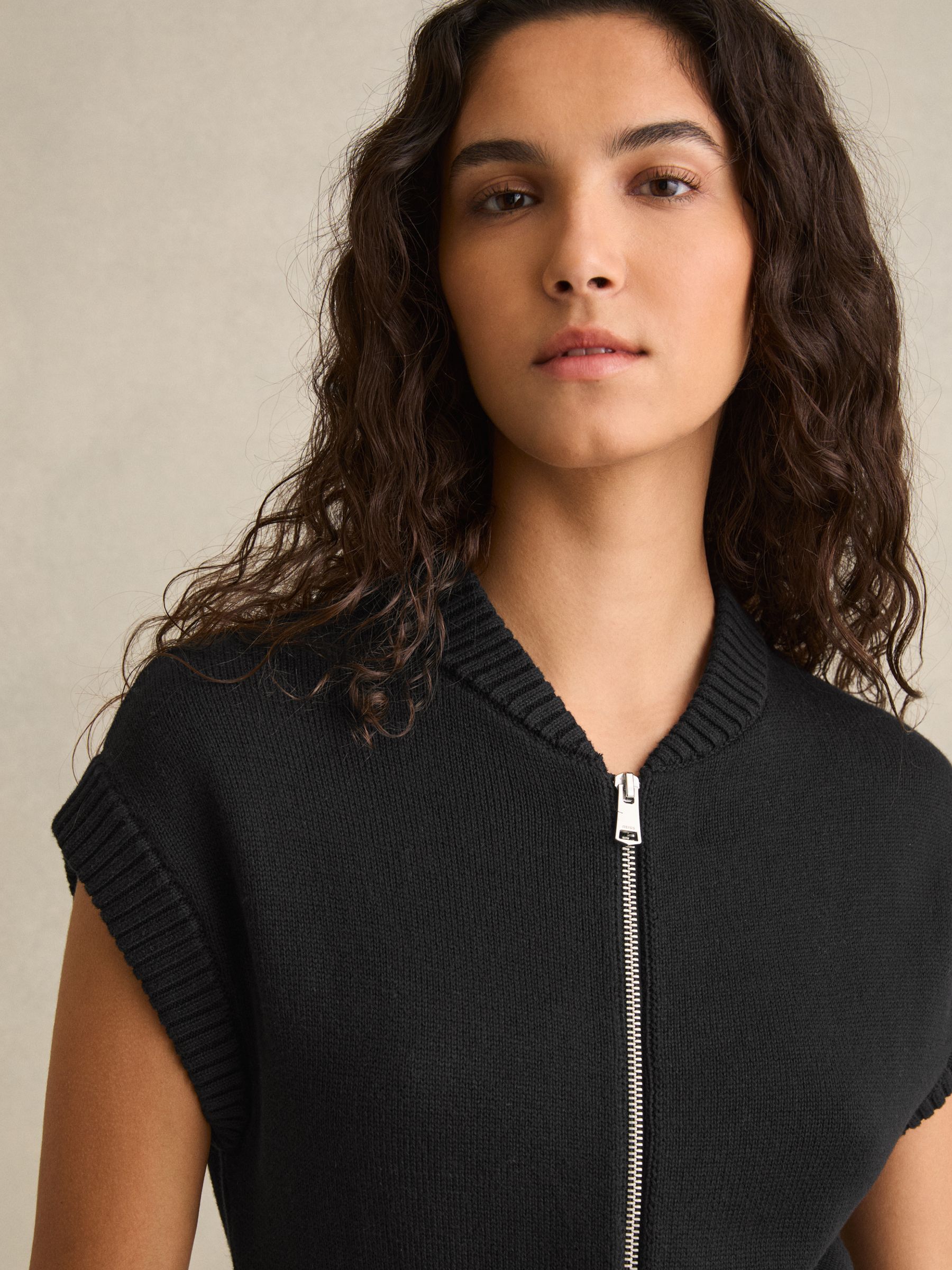 Cotton Knit Zip-Front Jumpsuit in Black