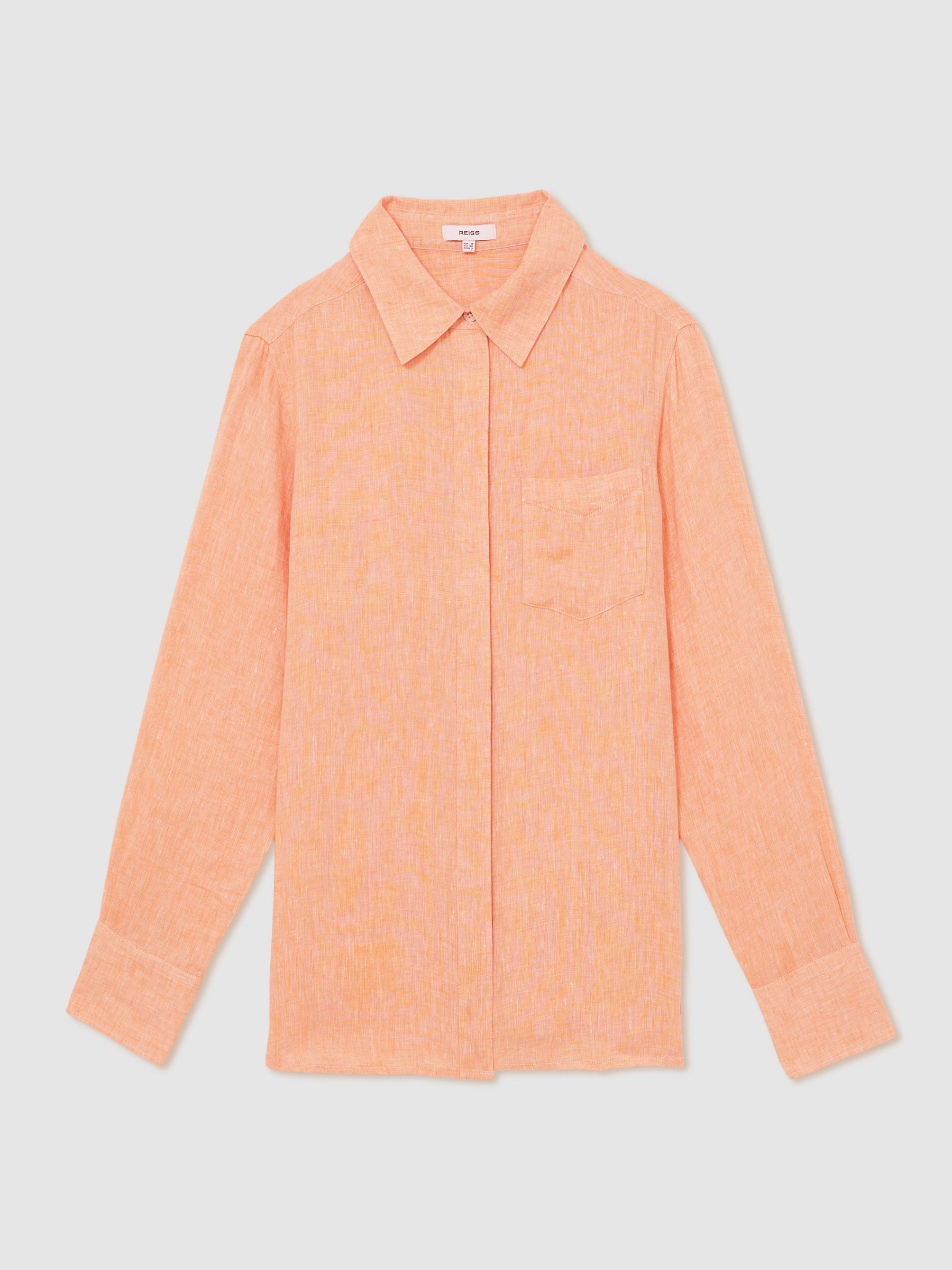 Linen Button-Through Shirt in Orange