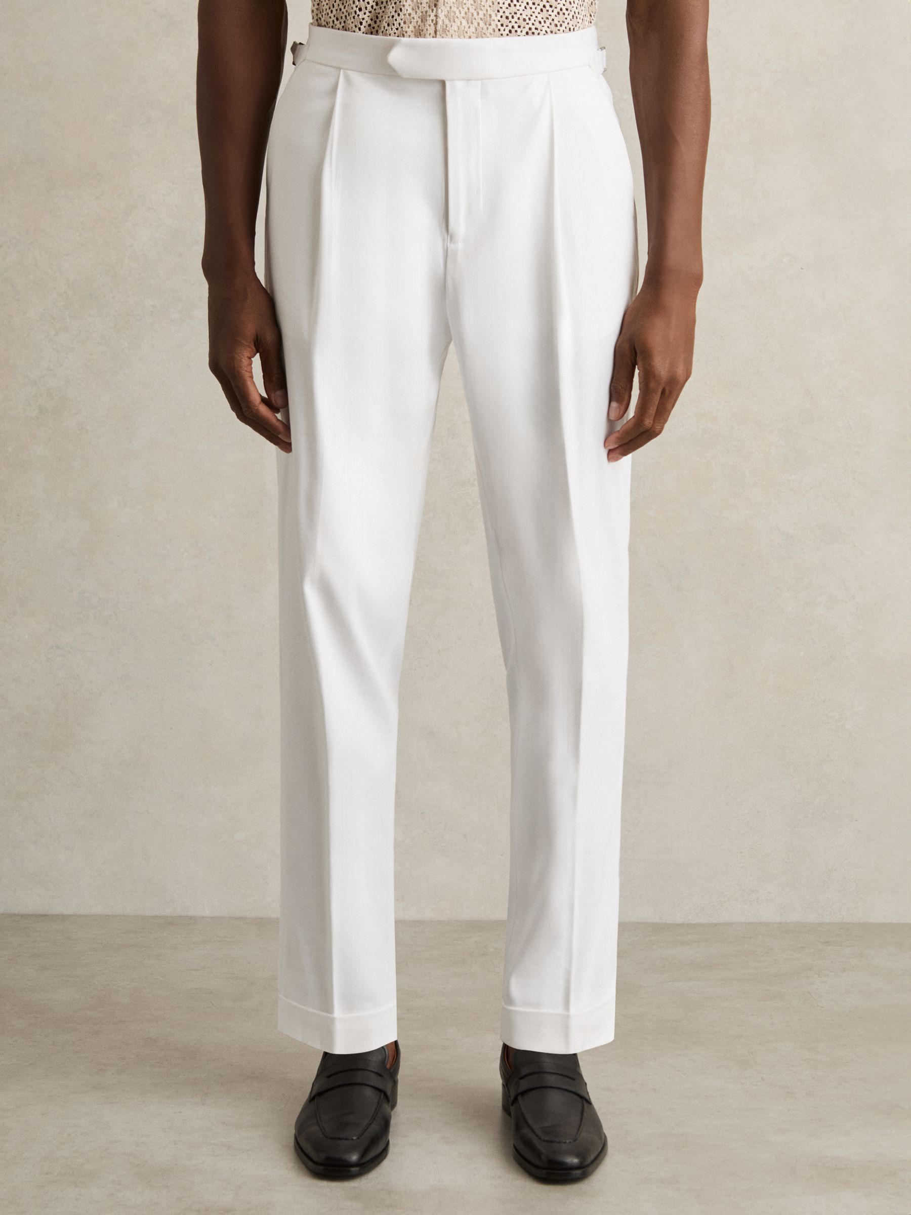Cotton-Blend Tapered Trousers in White