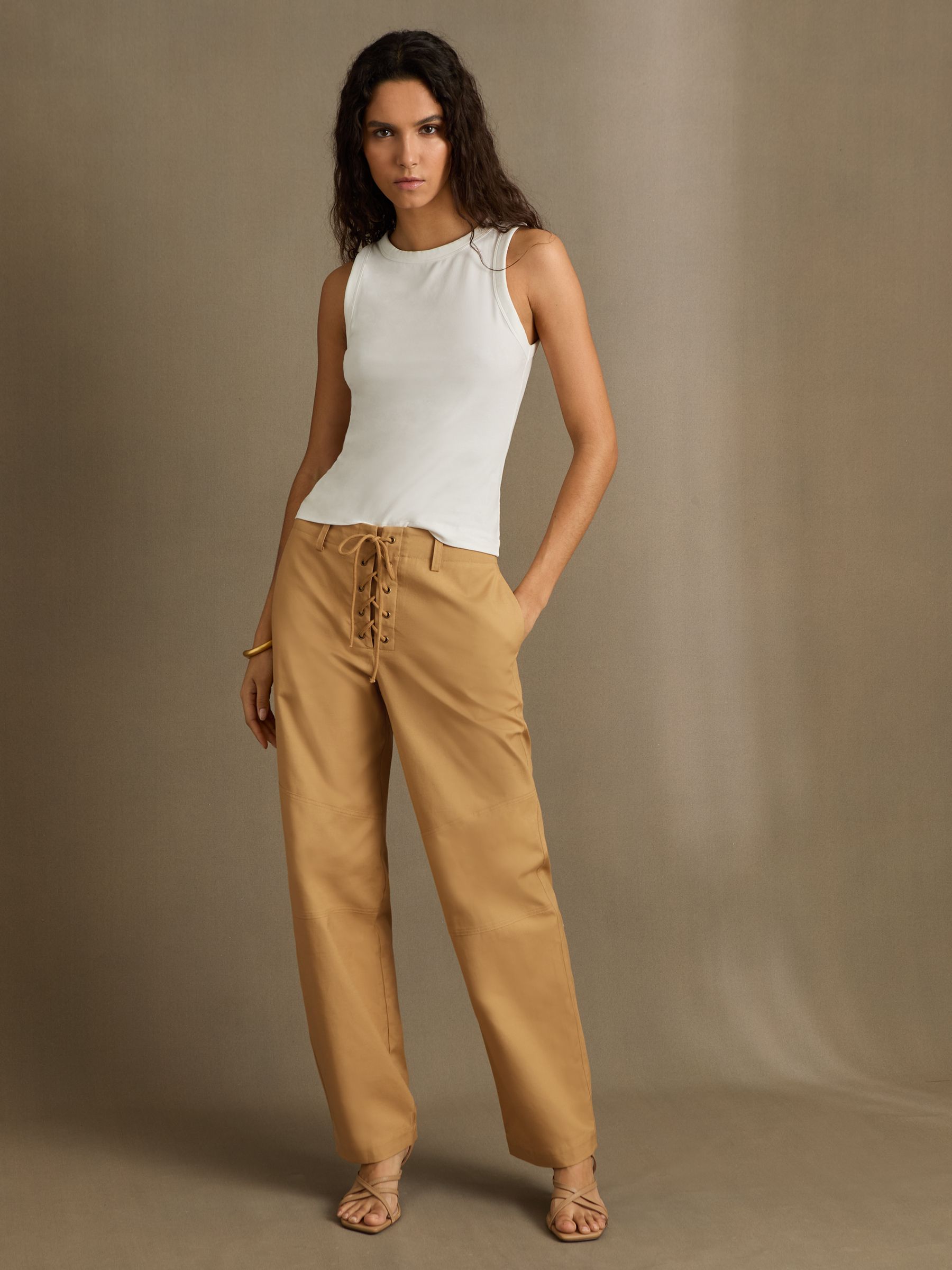 Lace-up Tapered Trousers in Tan