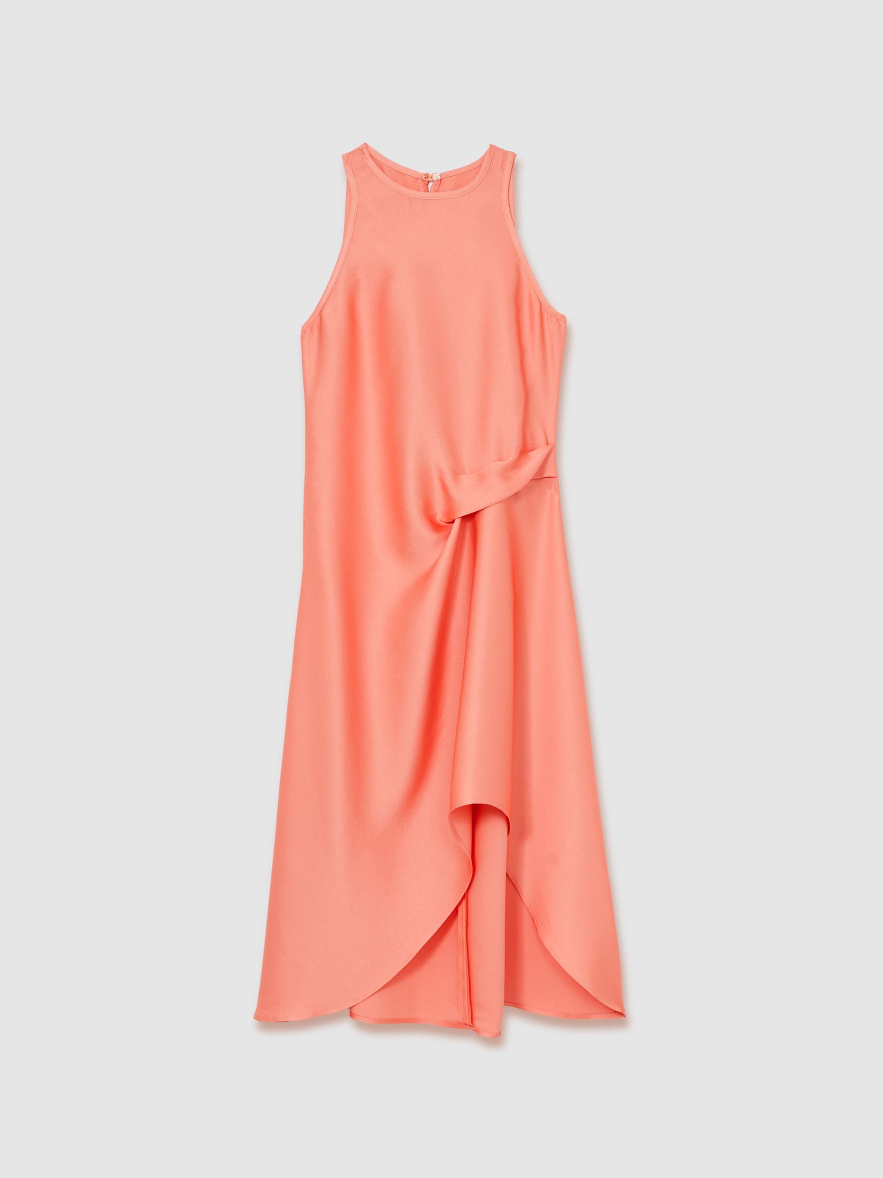 13-14 yrs Satin Drape Tuck Midi Dress in Coral