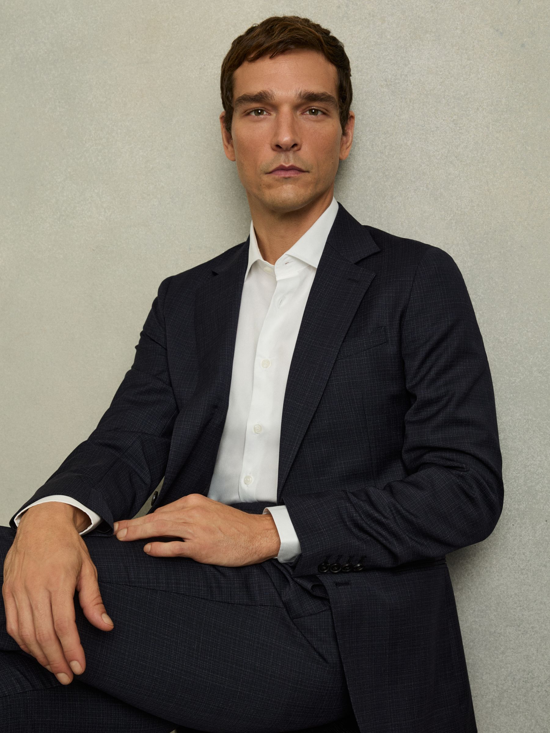 Slim-Fit Single-Breasted Textured Wool-Blend Suit Blazer in Navy