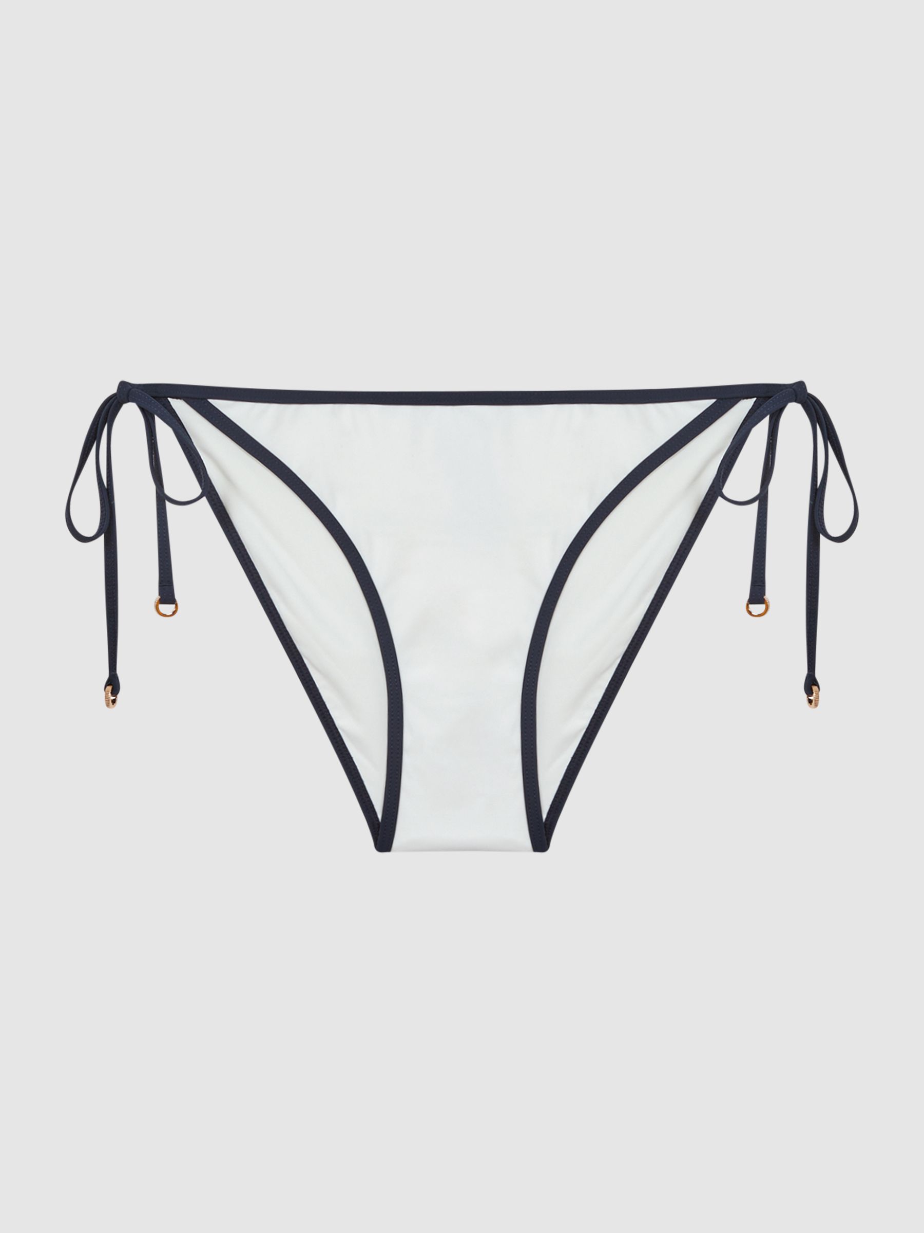 Side Tie Contrast Trim Bikini Bottoms in White/Navy