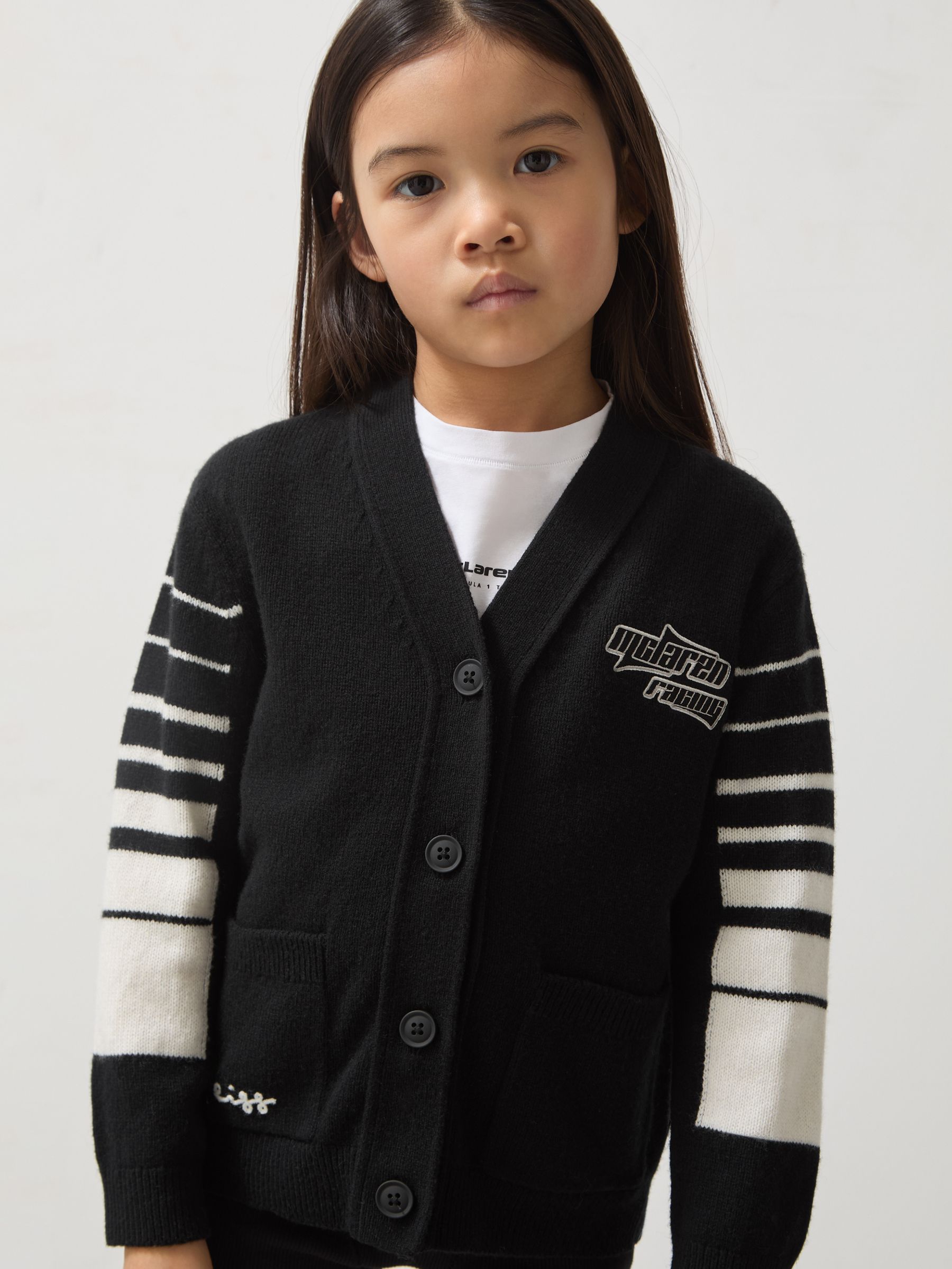 3-9 yrs Unisex Fit McLaren F1 Team Varsity Wool-Cashmere Cardigan in Black