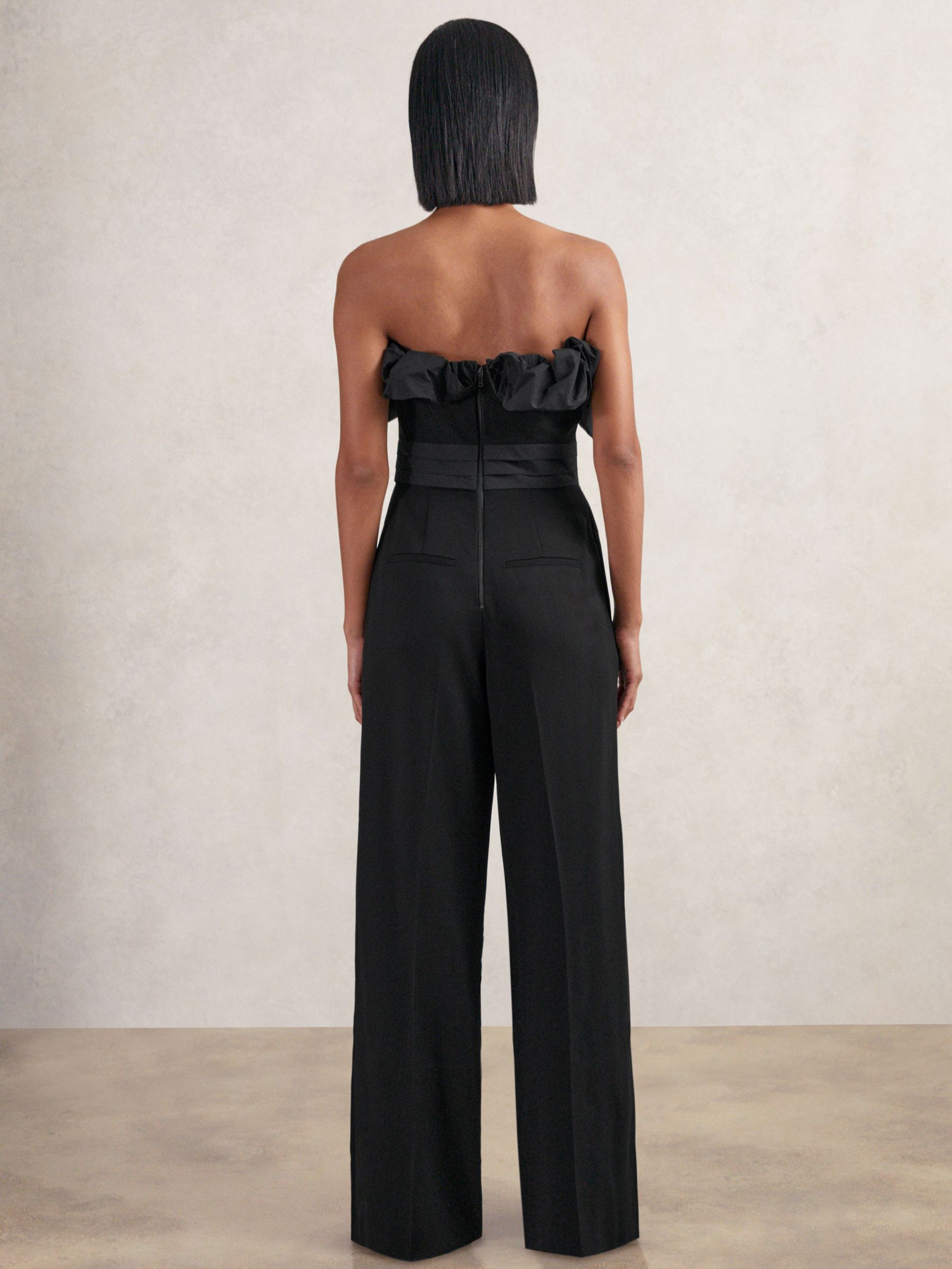 Sculptural Strapless Wide-Leg Jumpsuit in Black
