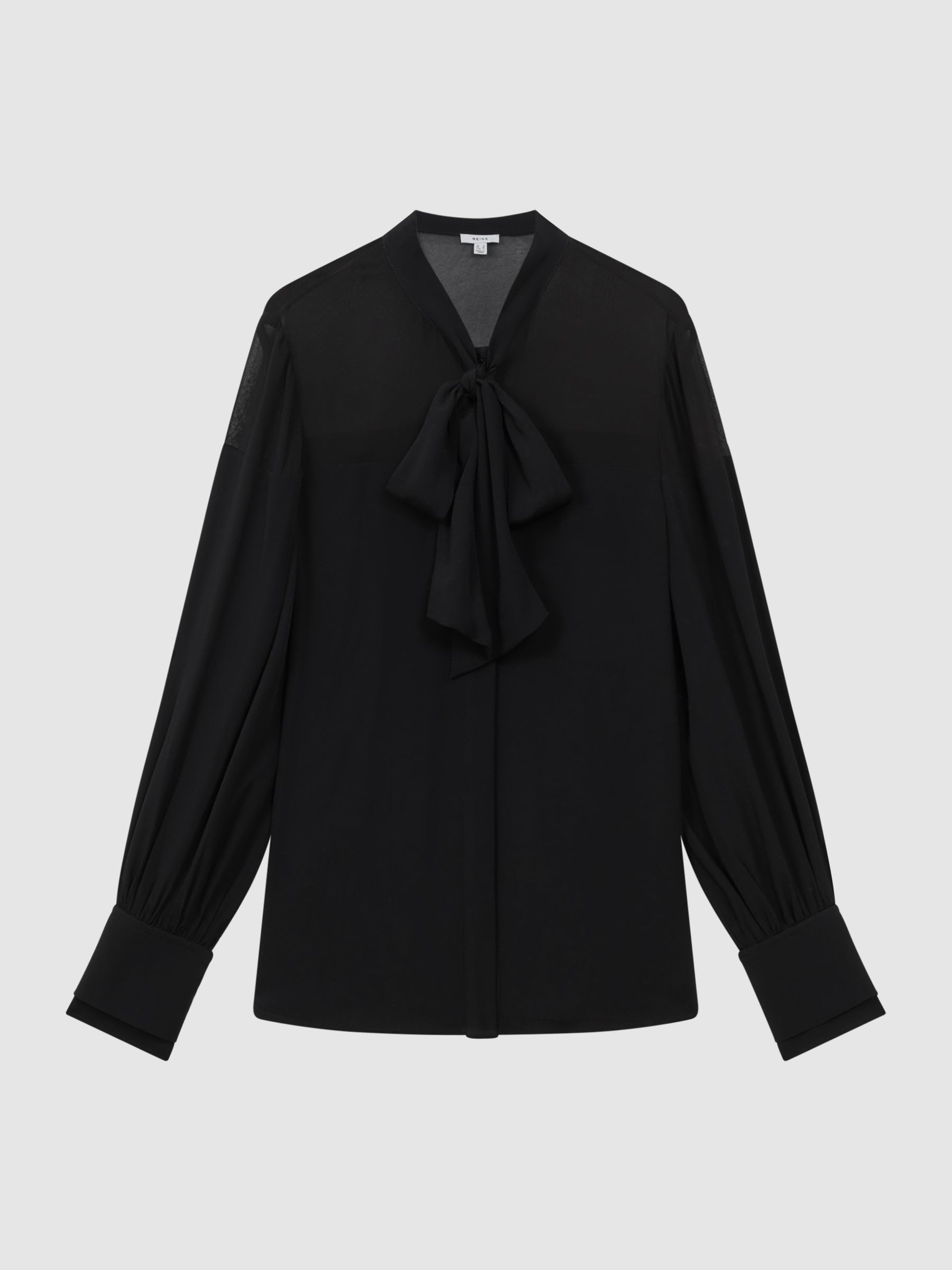 Tie Neck Semi-Sheer Blouse in Black
