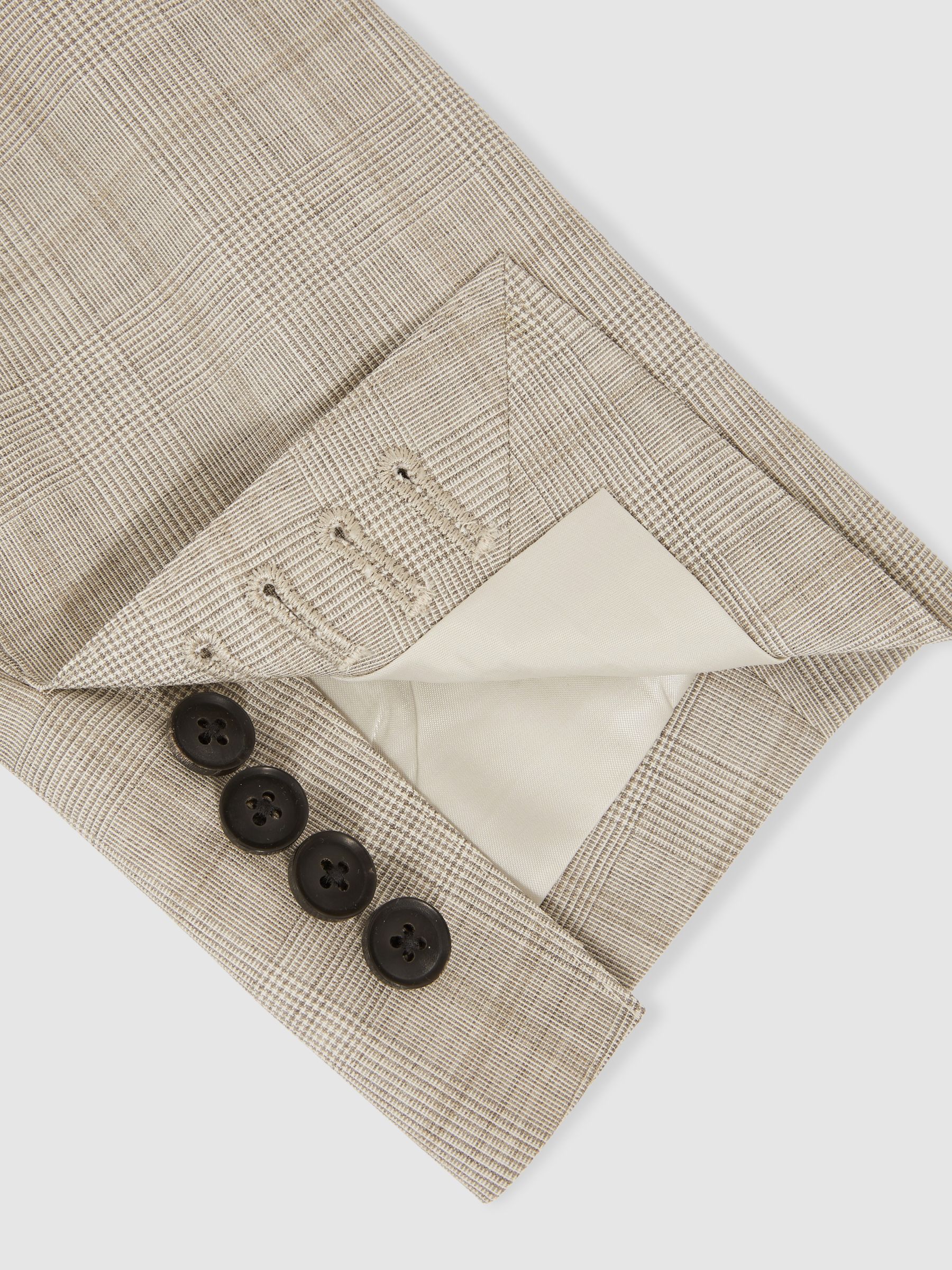 Slim-Fit Single-Breasted Wool Check Suit Blazer in Oatmeal Brown