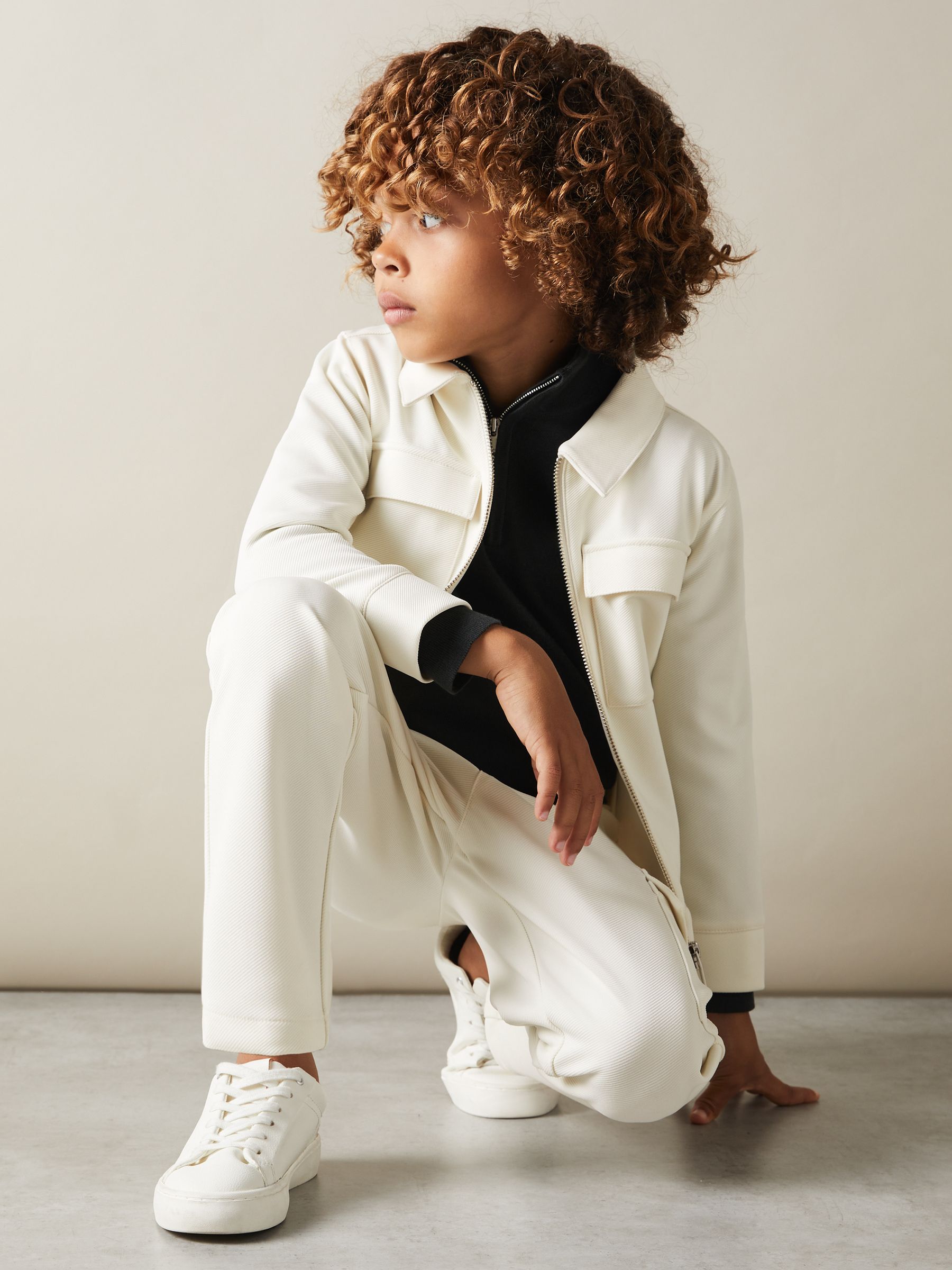 3-9 yrs Twill Zip-Front Jacket in Off White