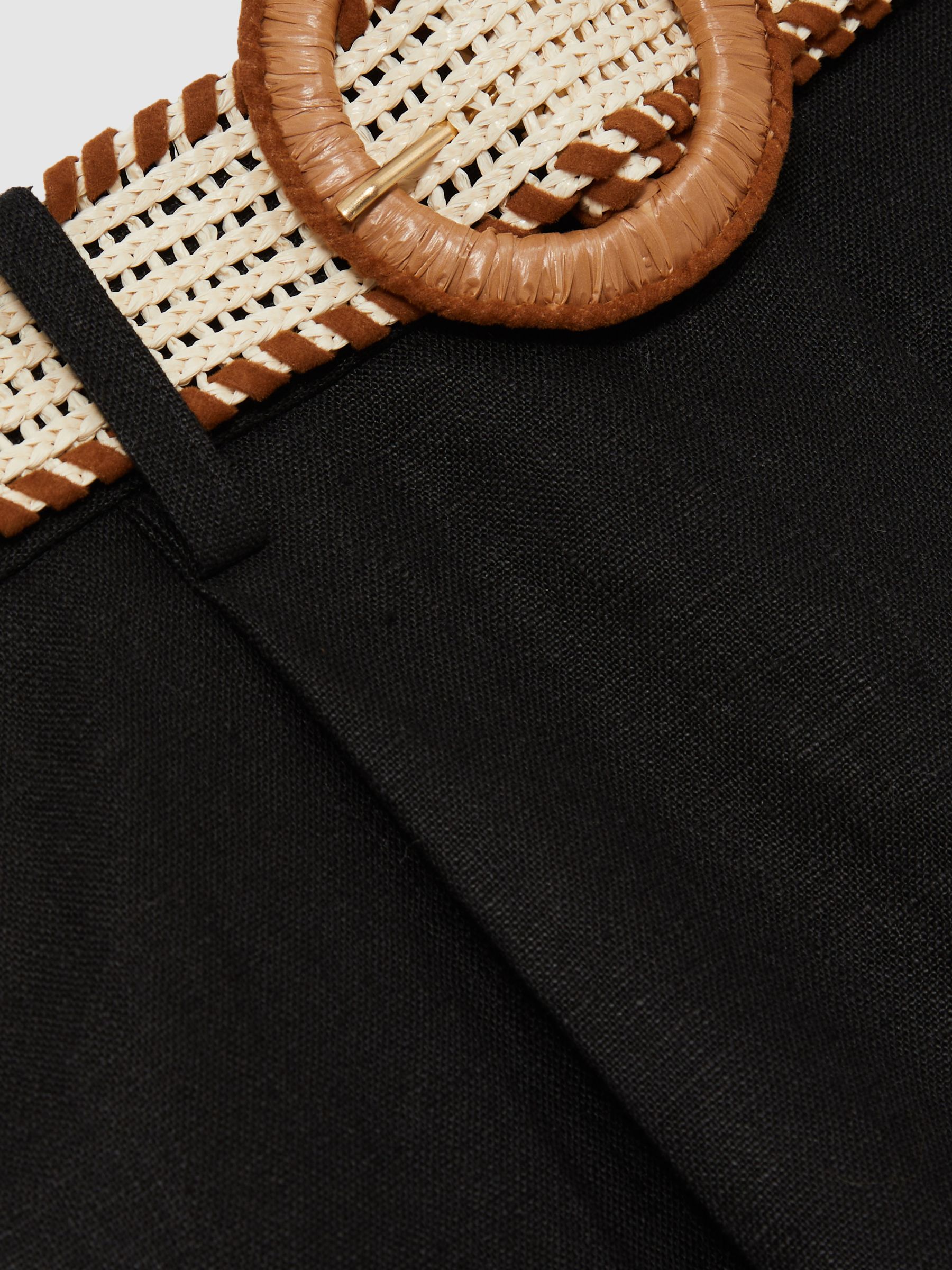 Linen Belted Tapered Trousers in Black