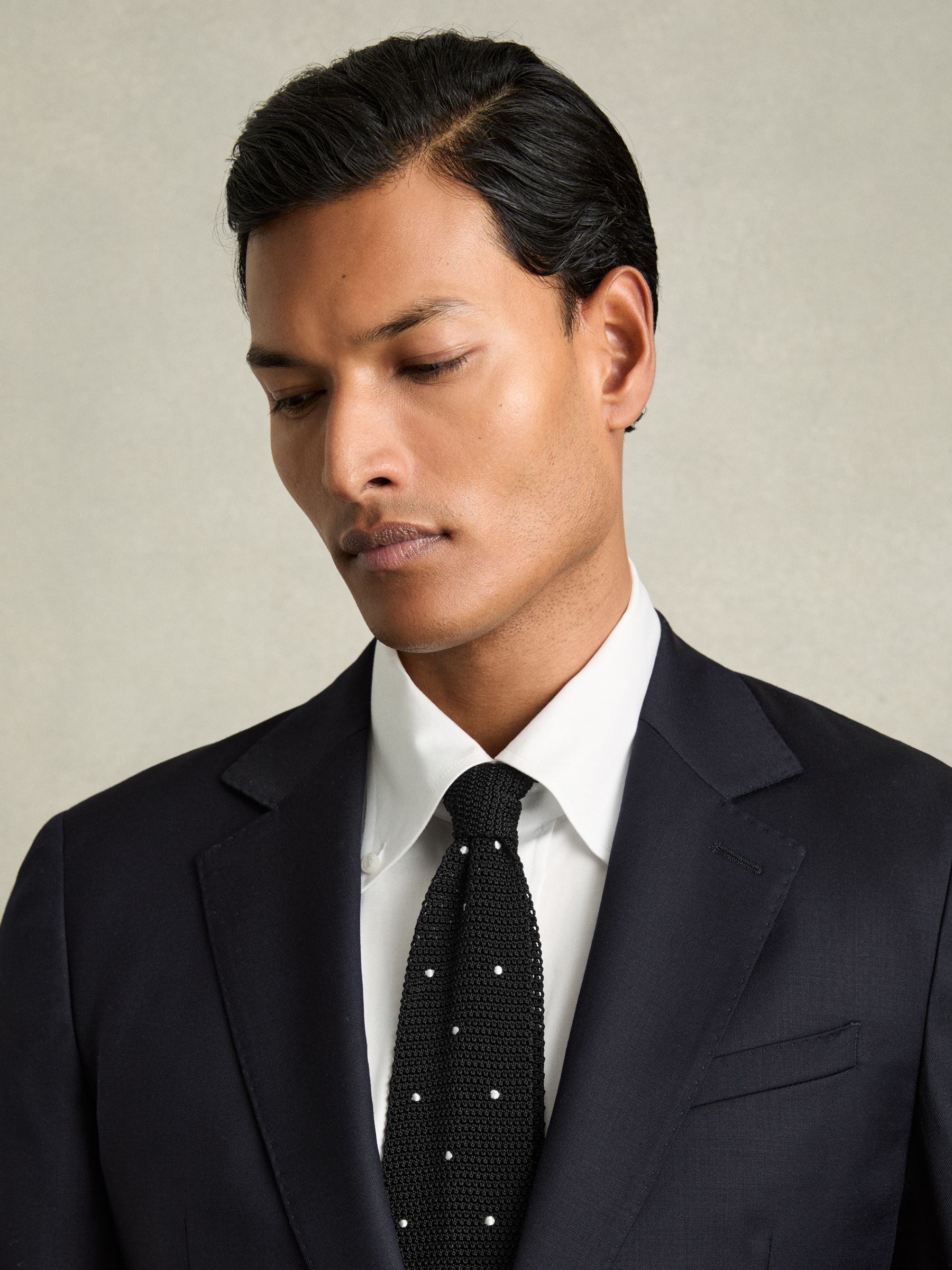 Silk Knitted Pin-Dot Tie in Black