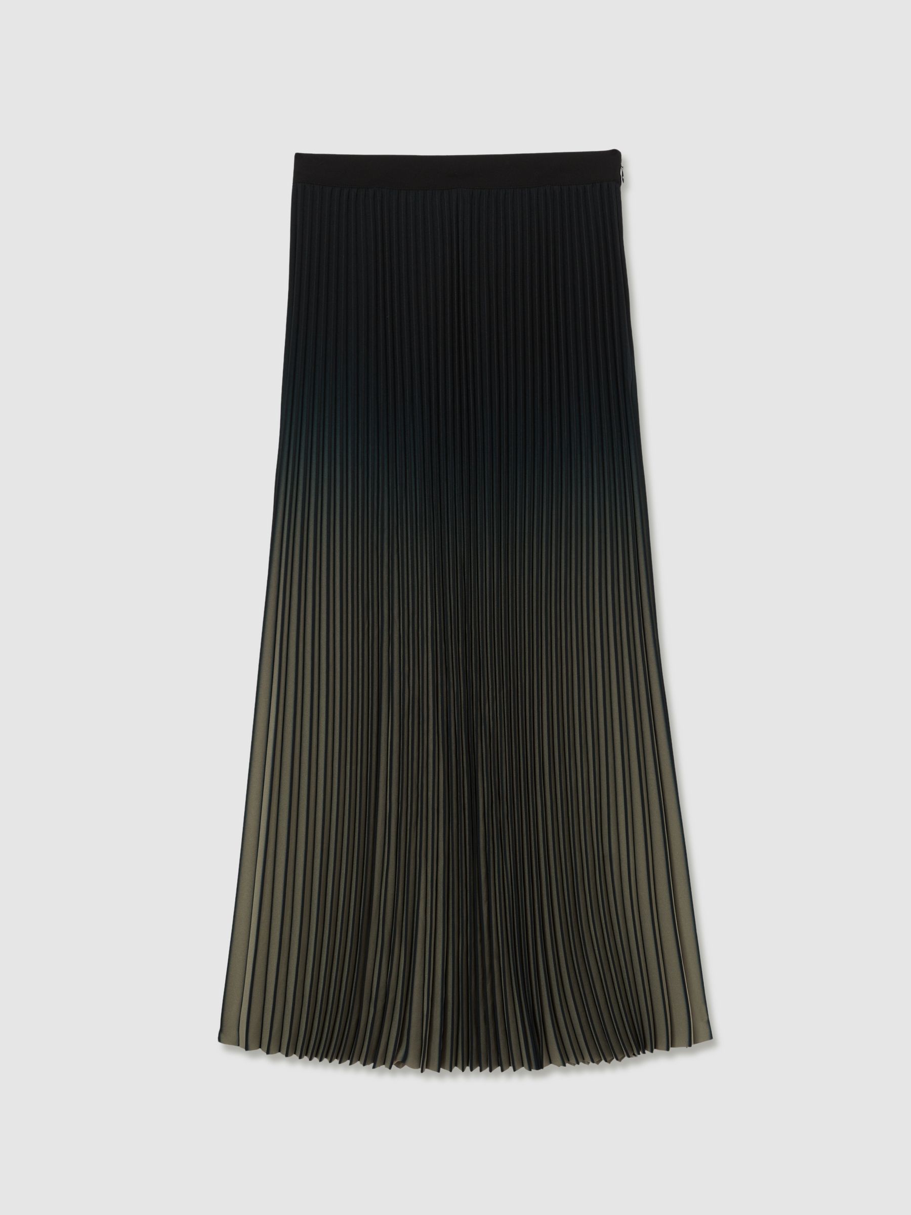 Ombré Pleated Midi Skirt in Khaki/Black