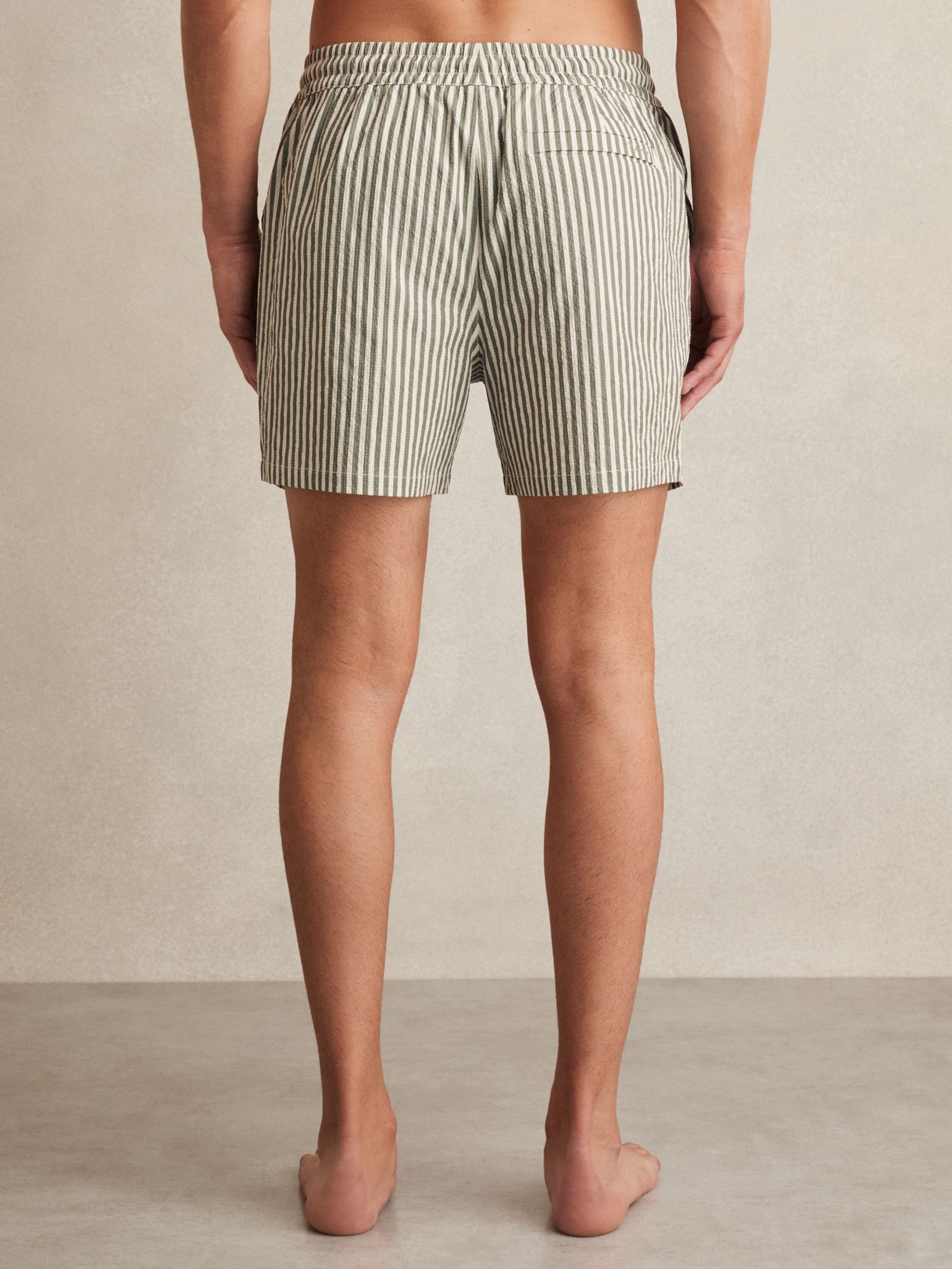 Seersucker Stripe Swim Shorts in Sage/White