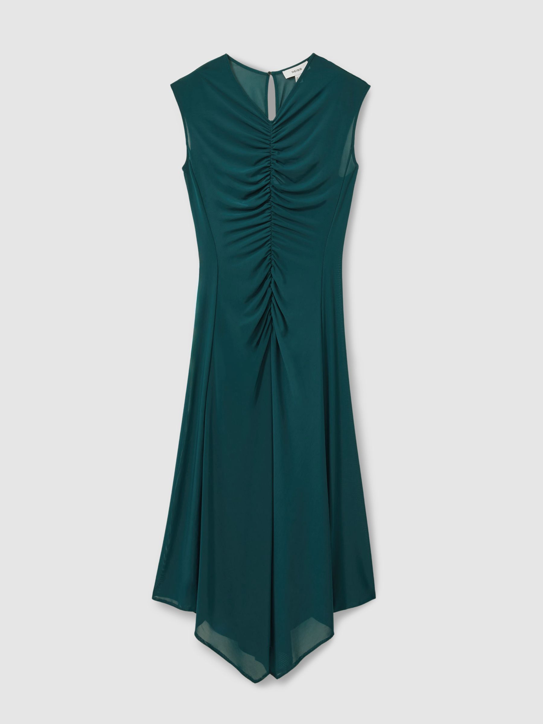 Mesh Ruched Midi Dress in Teal