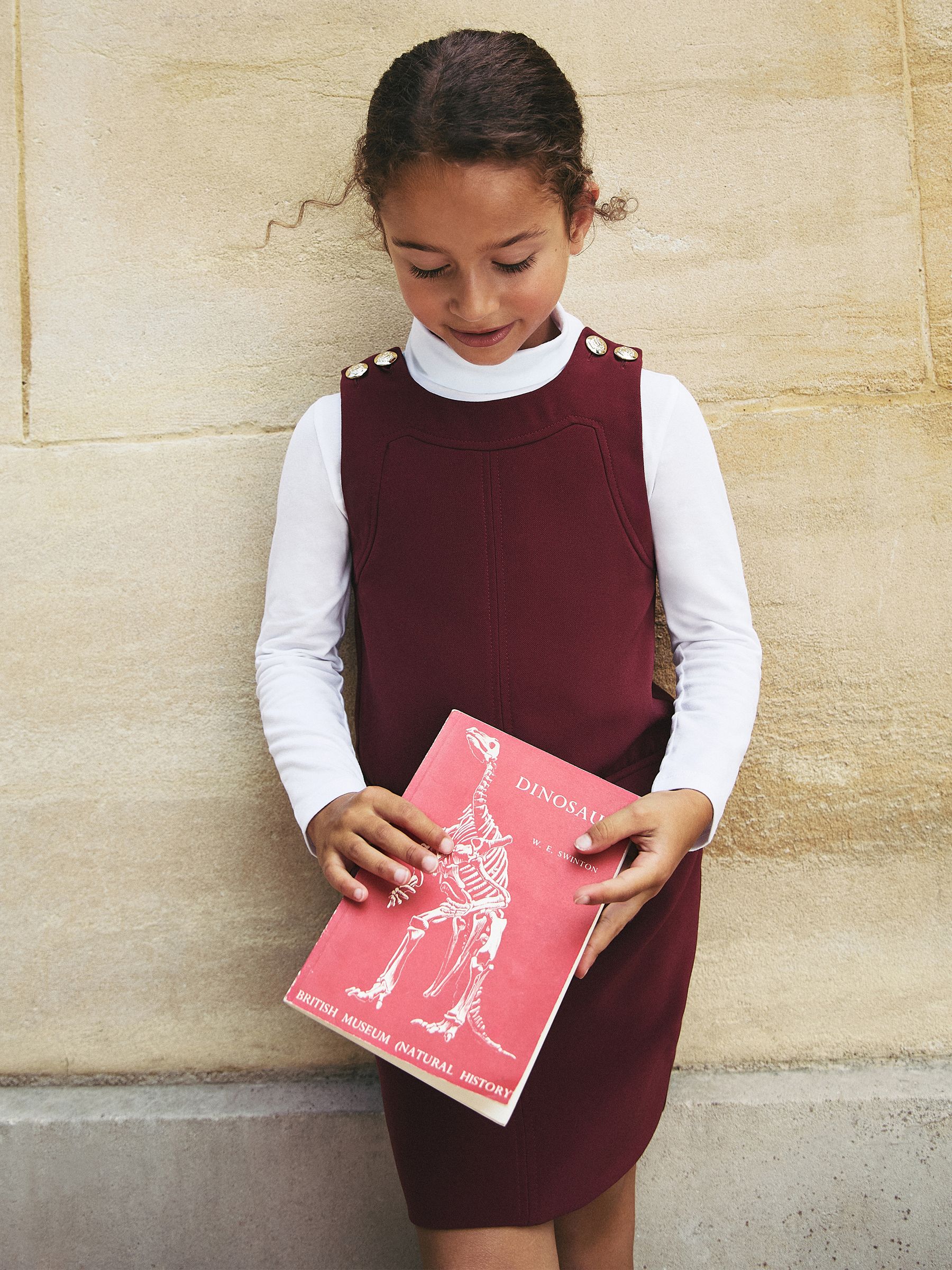 3-9 yrs Button-Detail Sleeveless Shift Dress in Berry