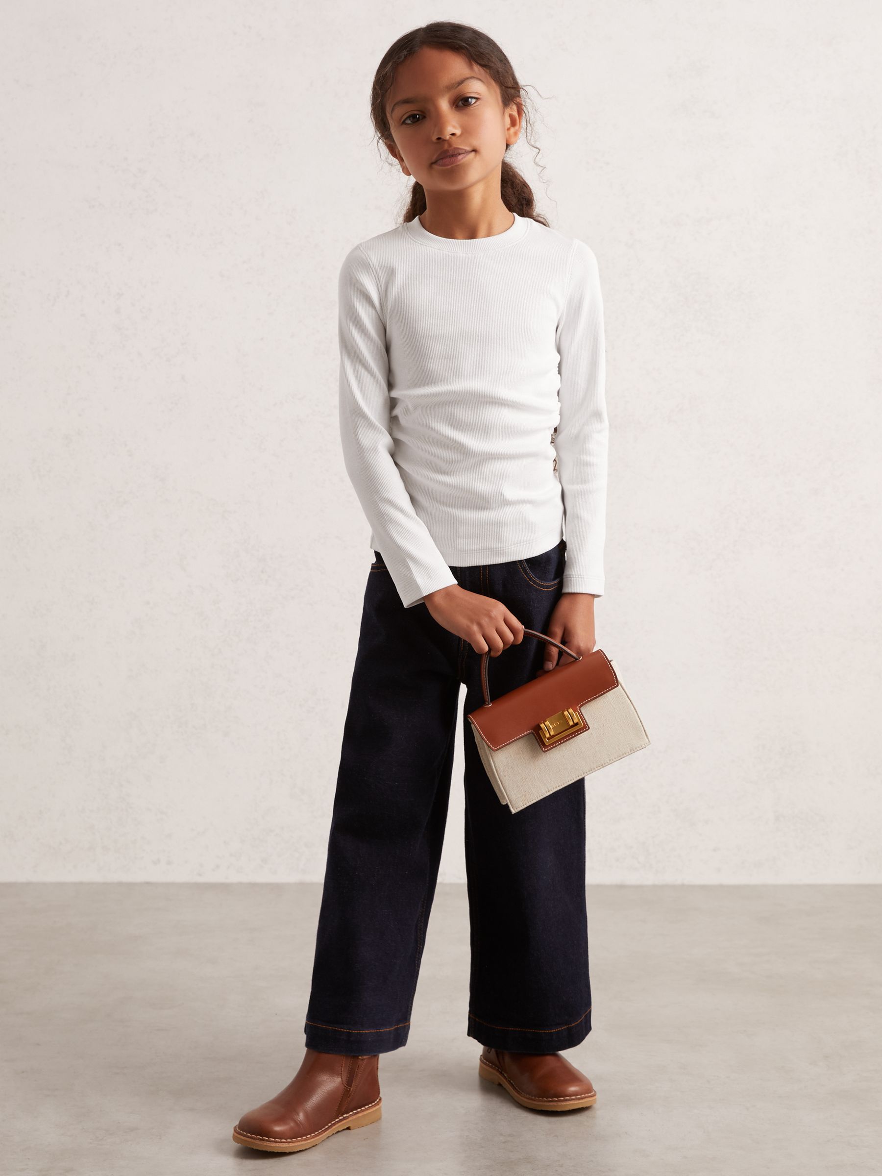 4-9 yrs Cotton Ruched Long-Sleeve T-Shirt with Stretch in Ivory