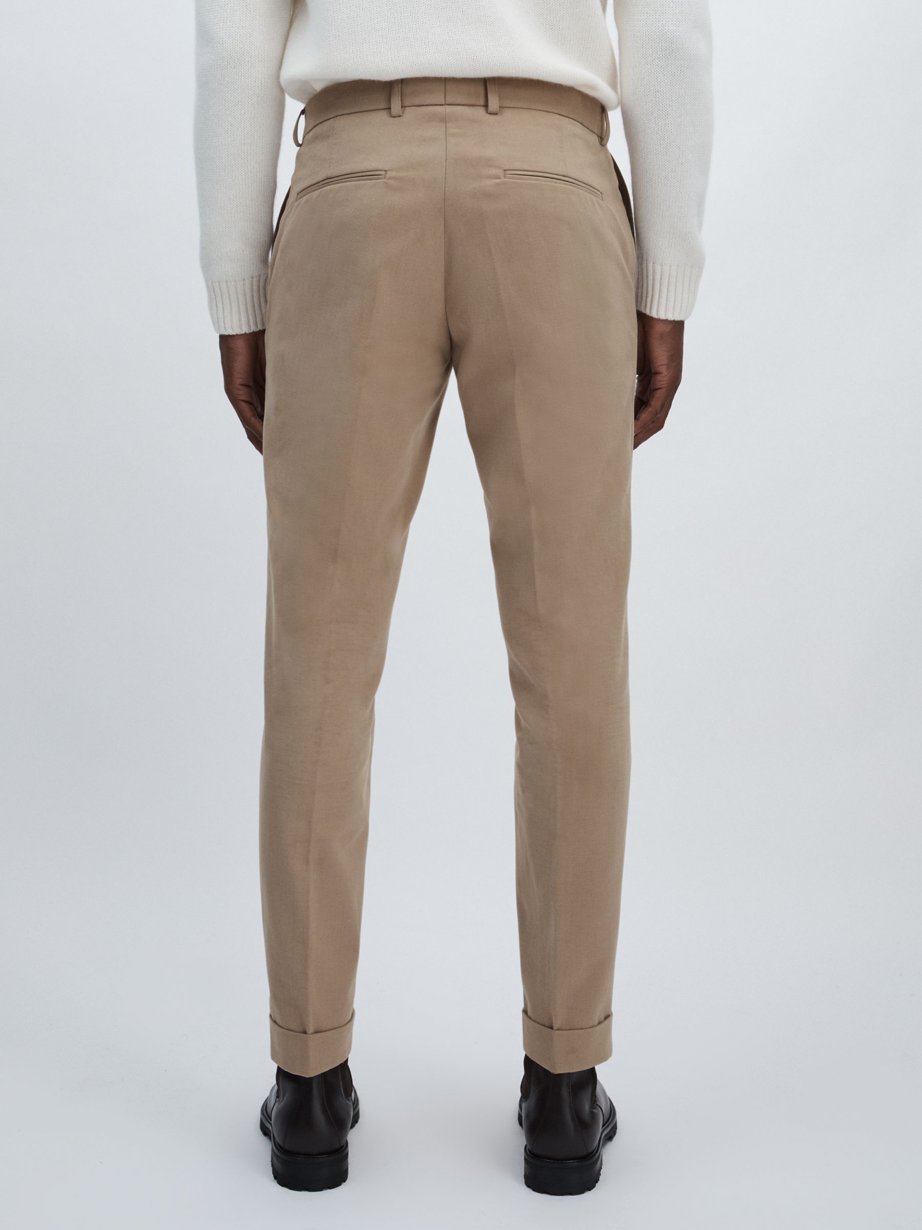 Oscar Jacobson Slim Fit 100% Cotton Turn-Up Trousers in Beige