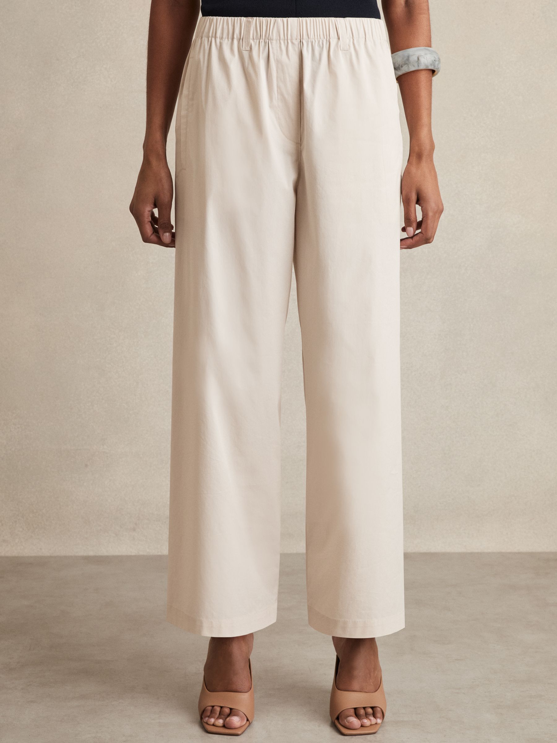 Cotton-Blend Straight-Leg Trousers in Stone