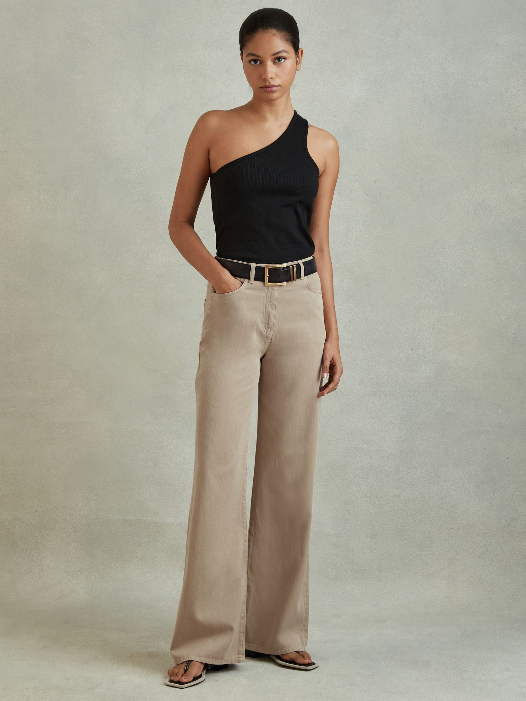 Garment Dyed Wide Leg Trousers in Light Camel
