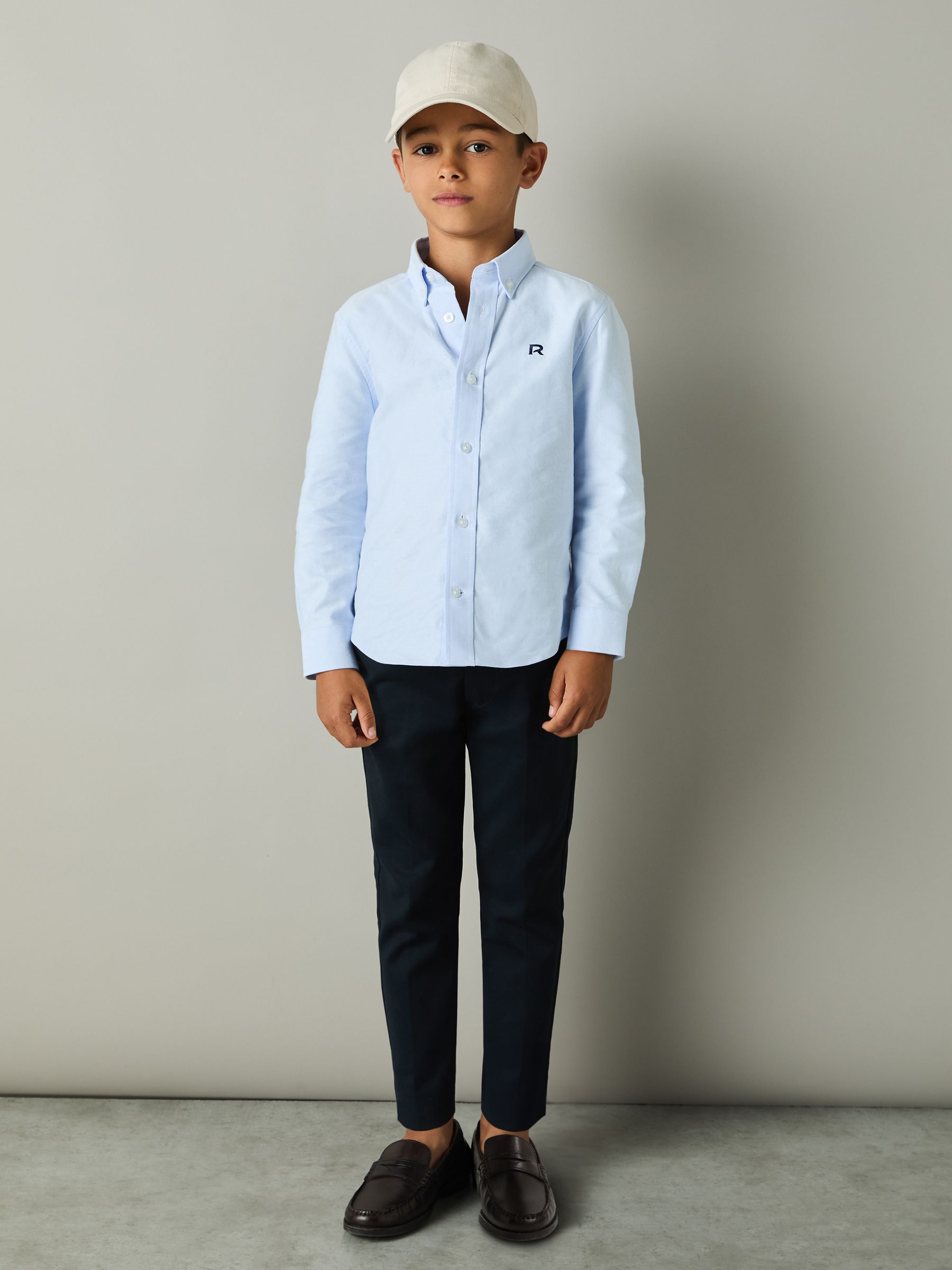 3-9 yrs Cotton-Oxford Embroidered Button-down Shirt in Soft Blue/Navy