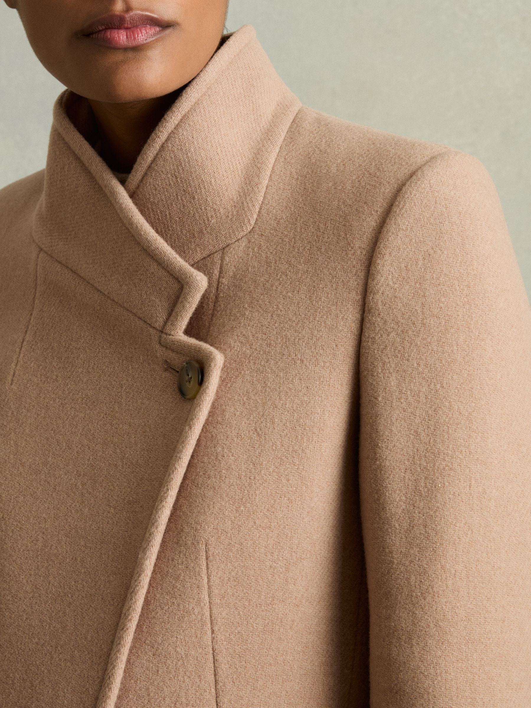 Petite Wool Blend Longline Double Breasted Coat in Light Camel