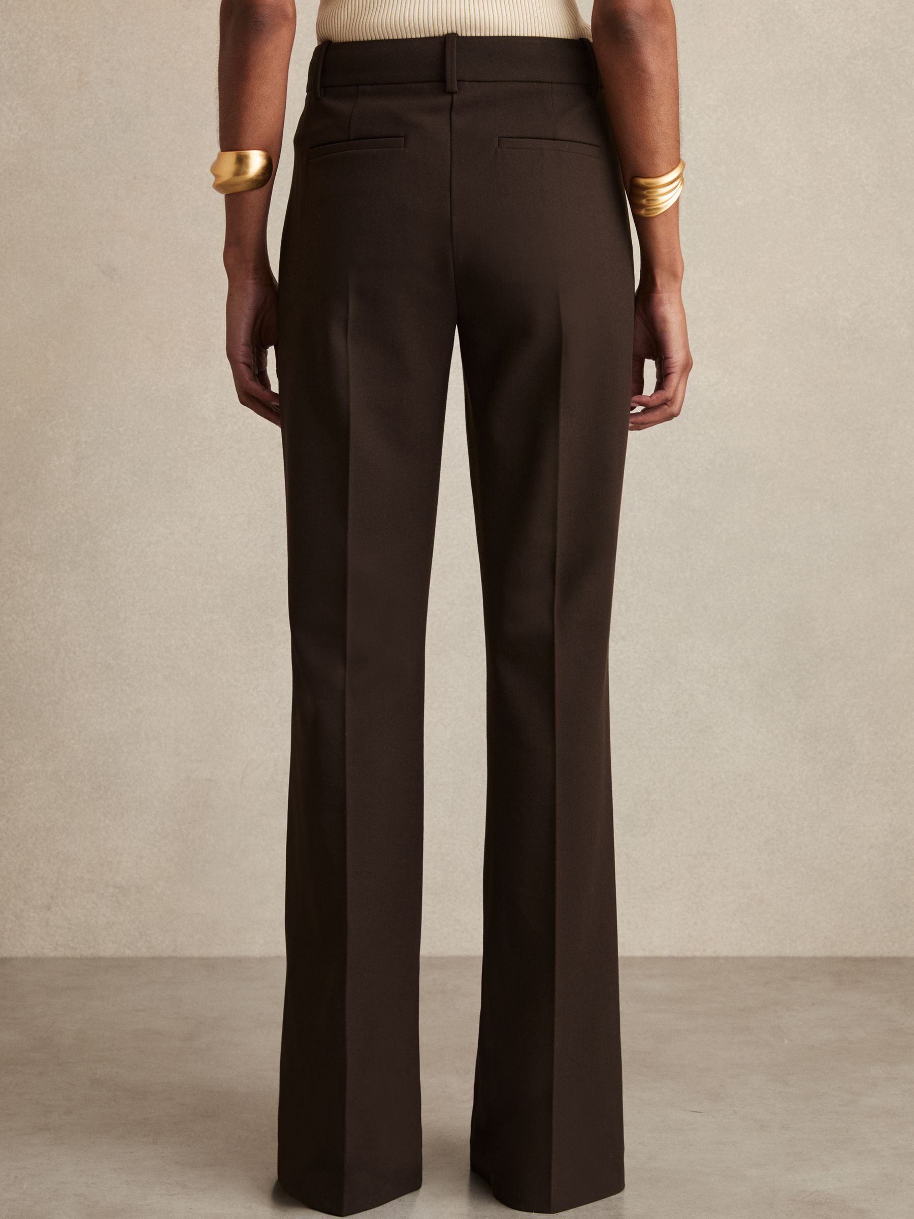 High Rise Flared Trousers in Chocolate Brown