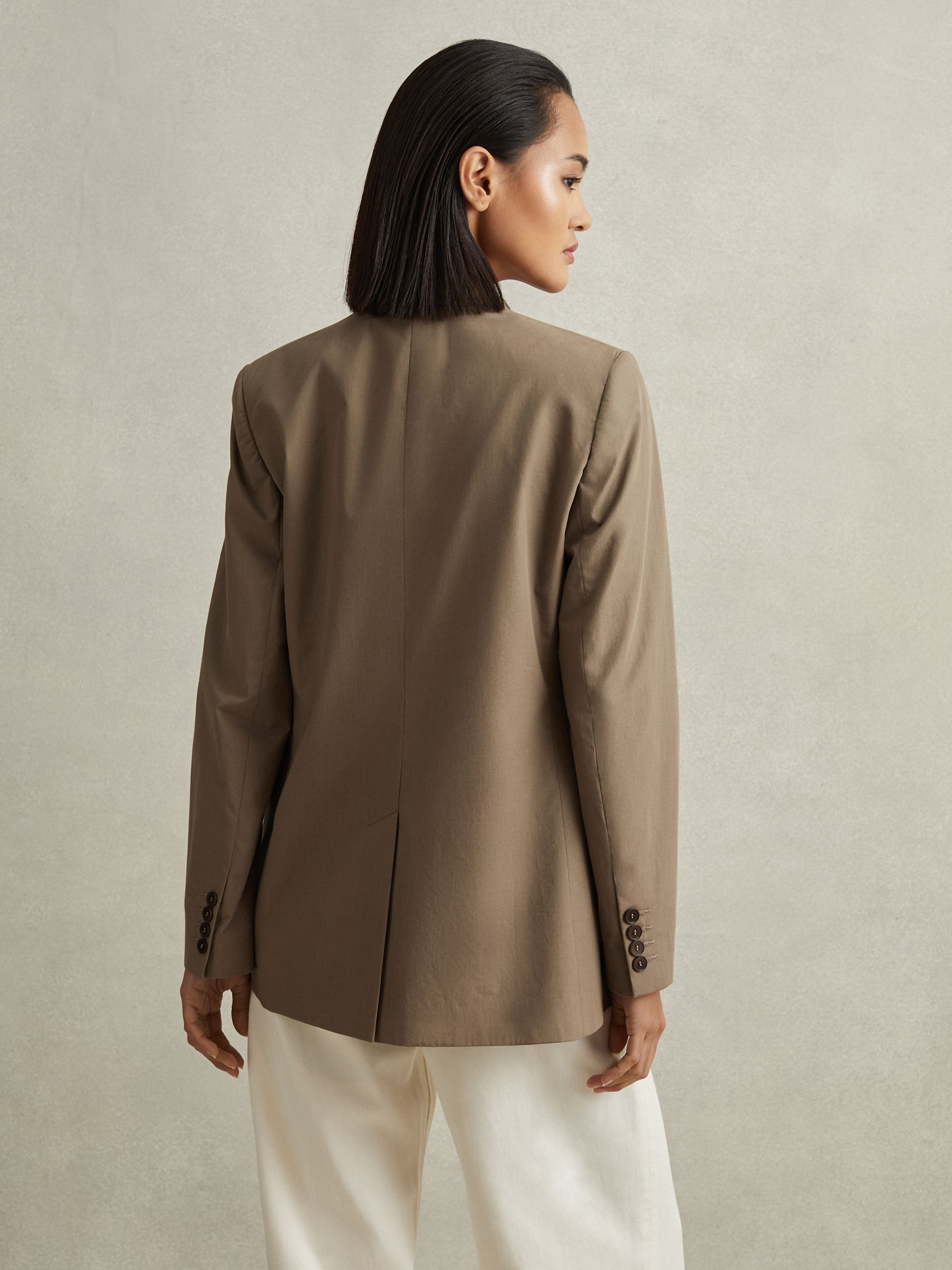 Single Breasted Cotton Blazer in Taupe