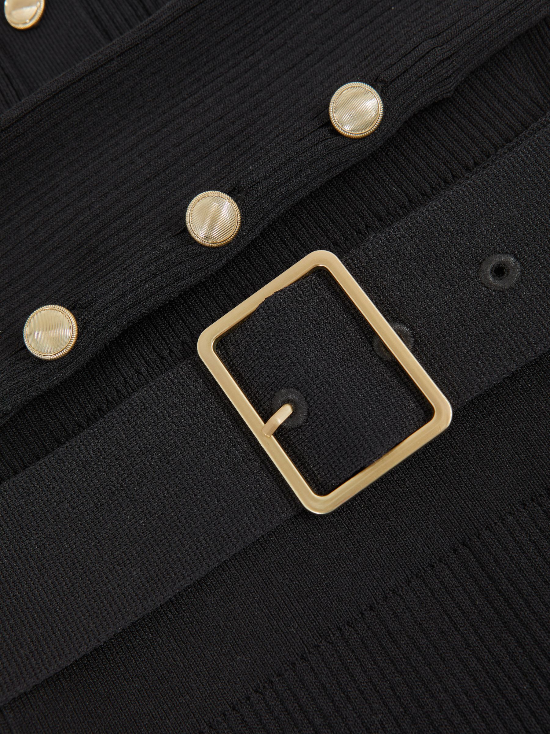 Buttoned Rib-Knit Midi Dress in Black