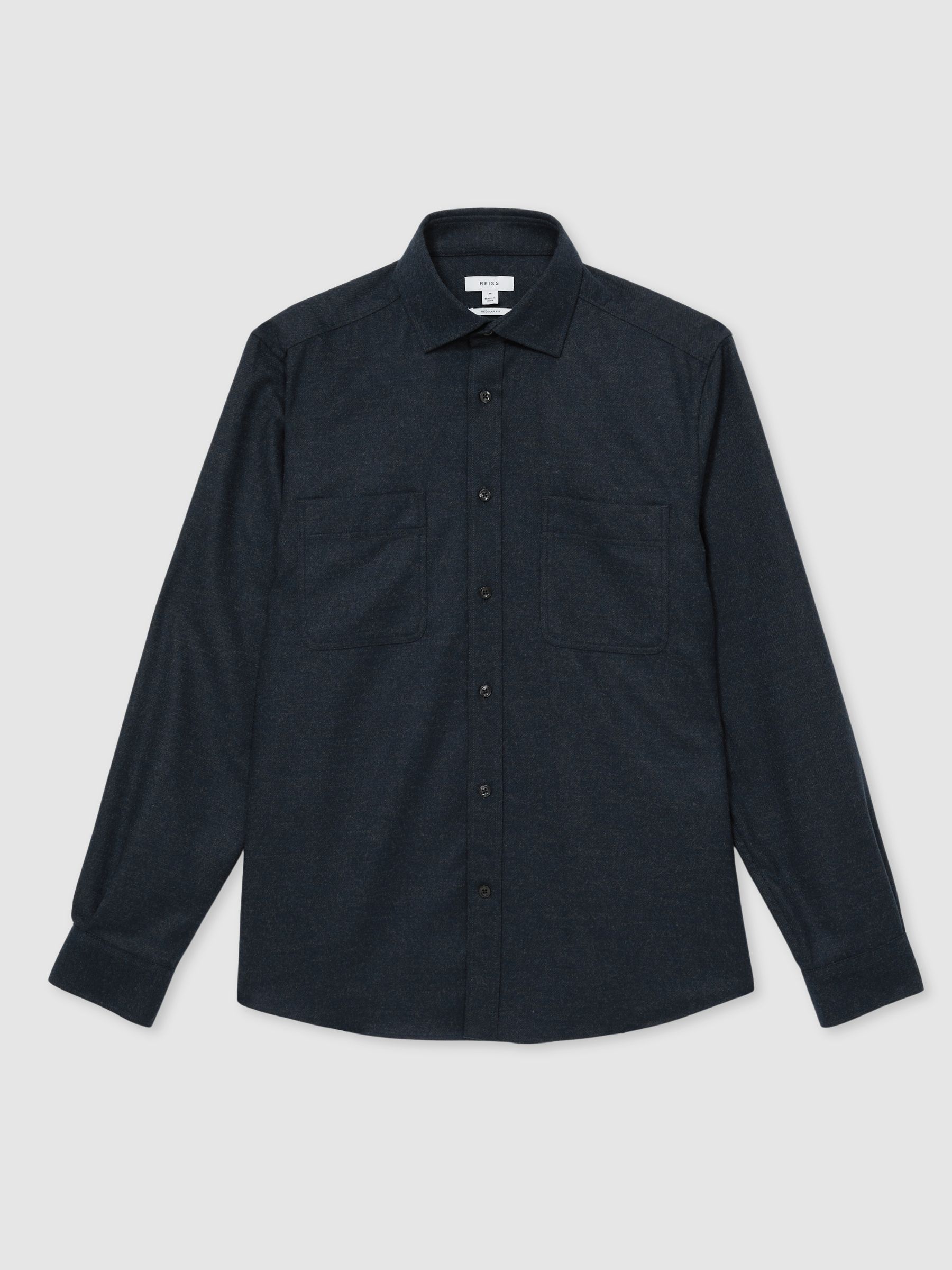Twin-Pocket Button-Through Overshirt in Navy