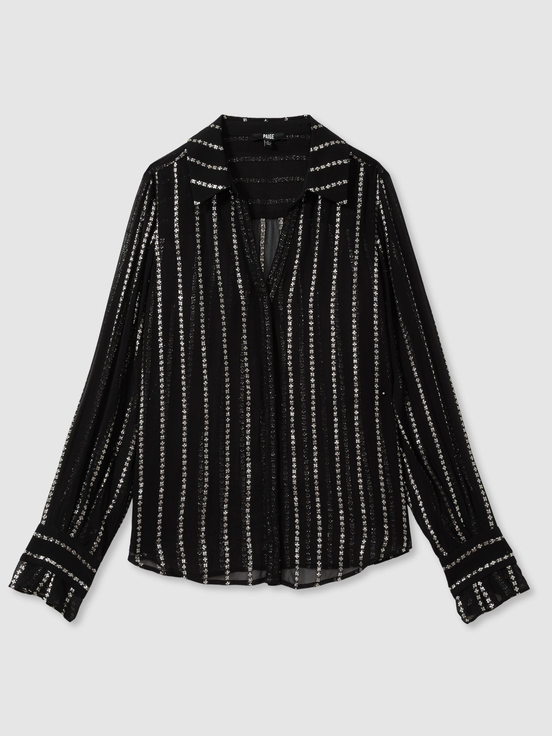 Paige Sheer Floral-Stripe Blouse in Black