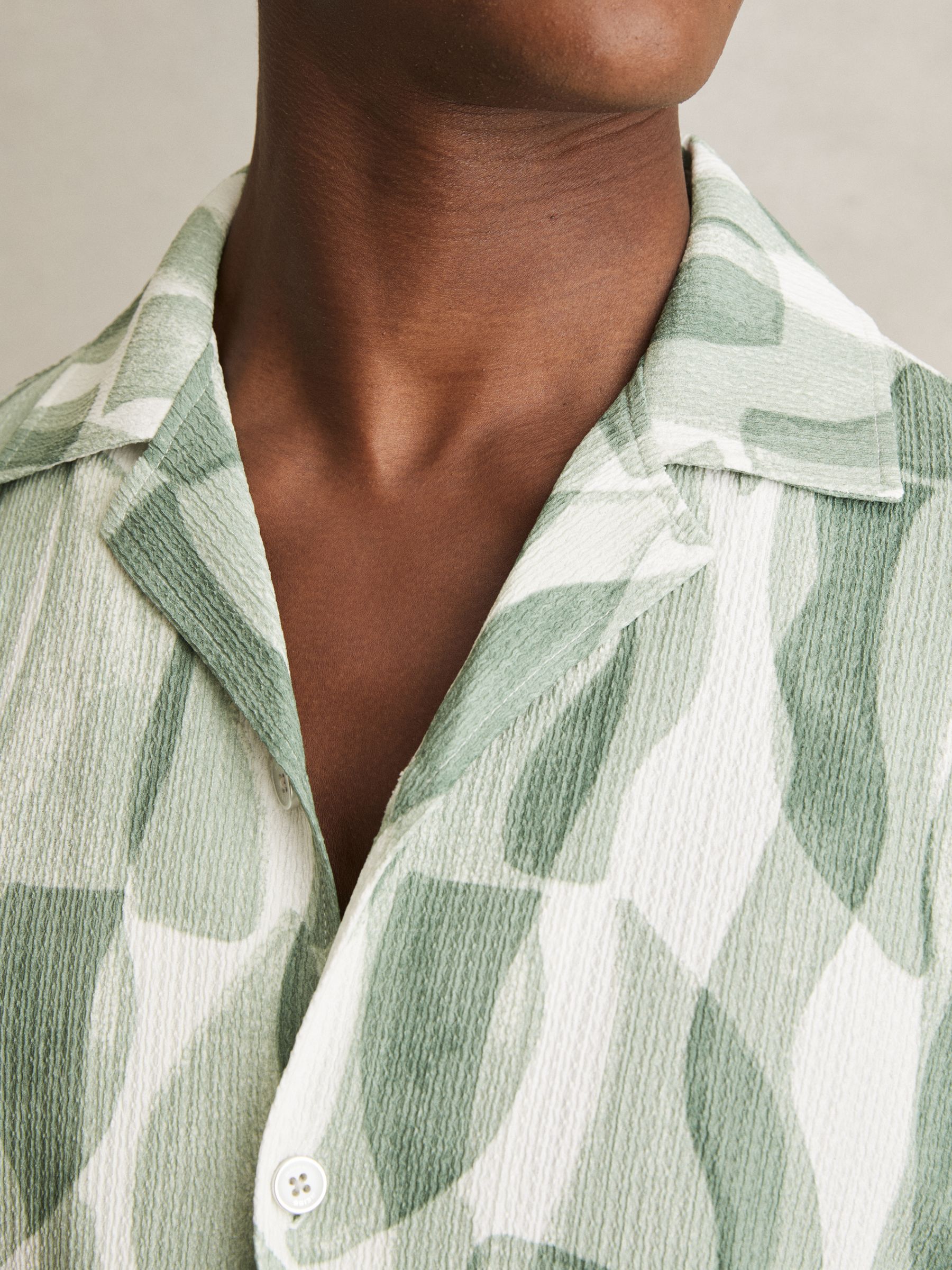 Printed Textured Cuban-Collar Shirt in Sage Green