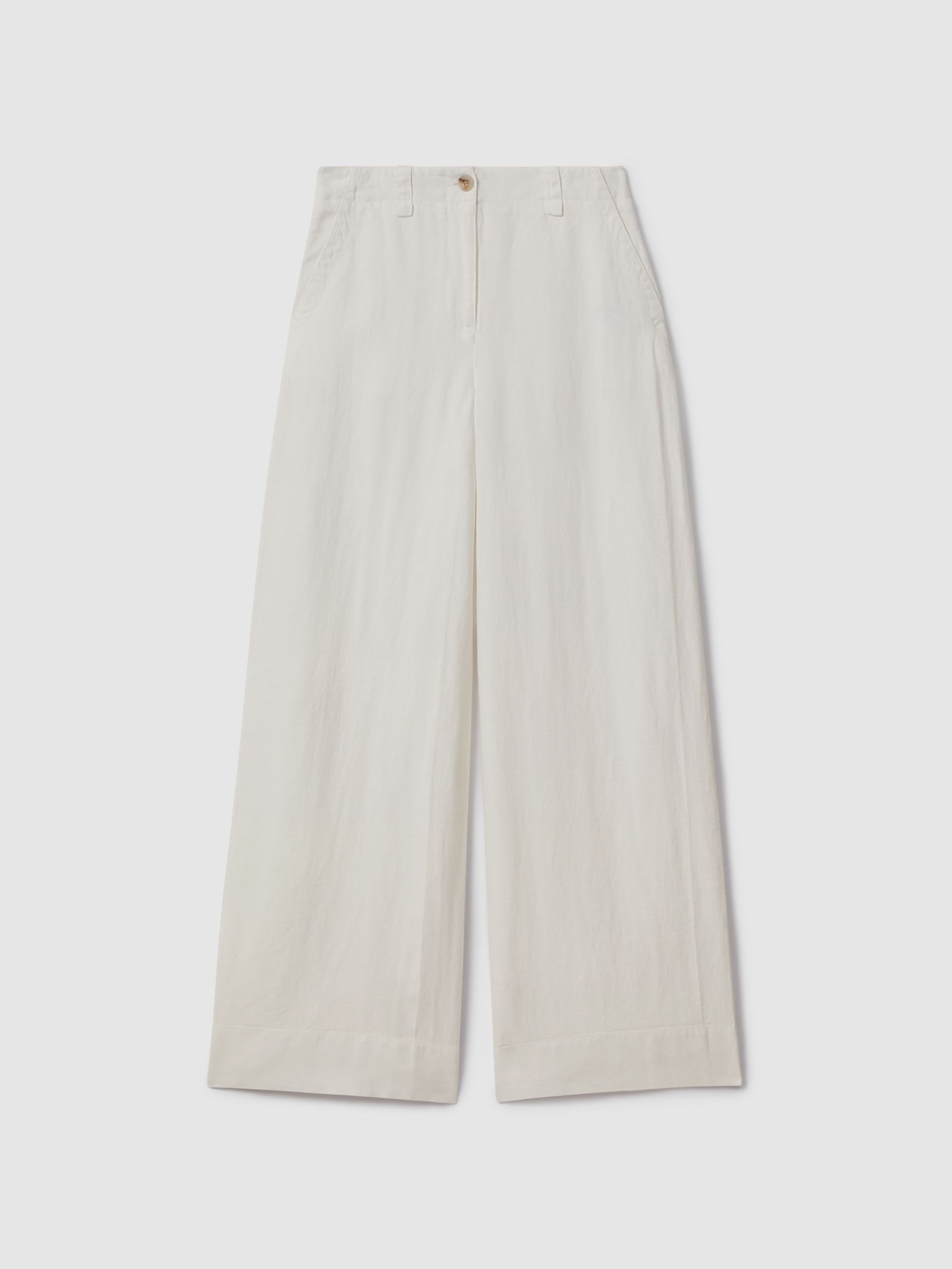 Petite Linen Wide Leg Garment Dyed Trousers in White