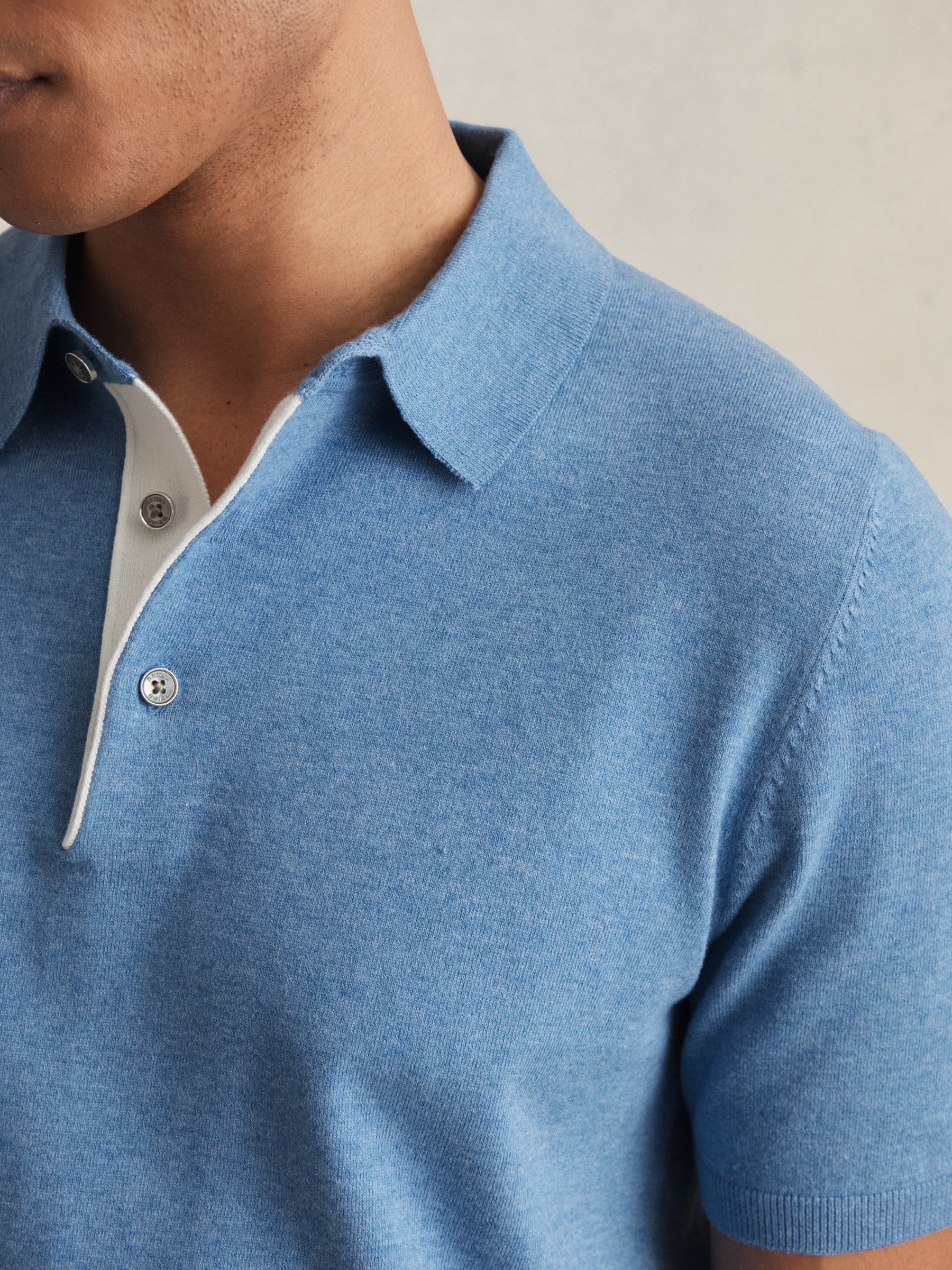 Contrast-Placket Polo Shirt With Cotton in Blue