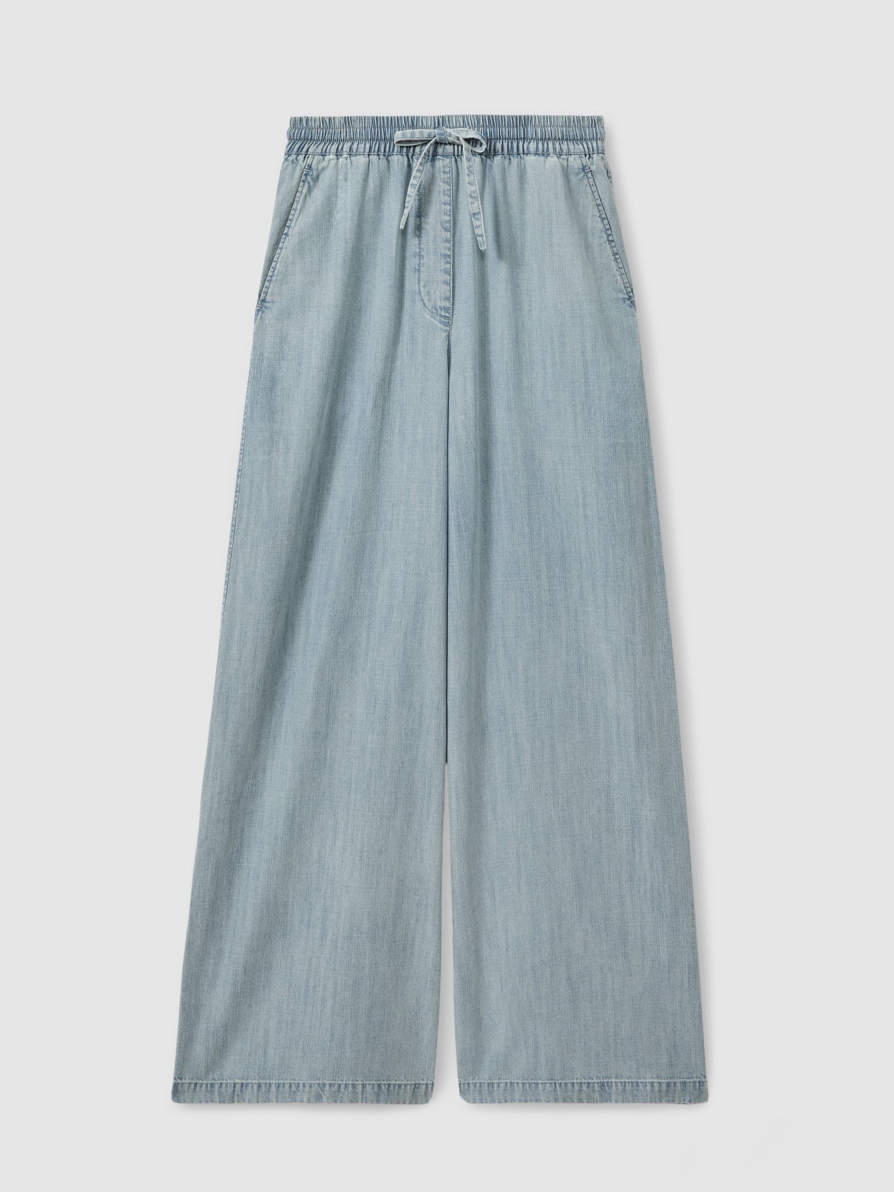 Denim Look Wide Leg Trousers in Light Blue