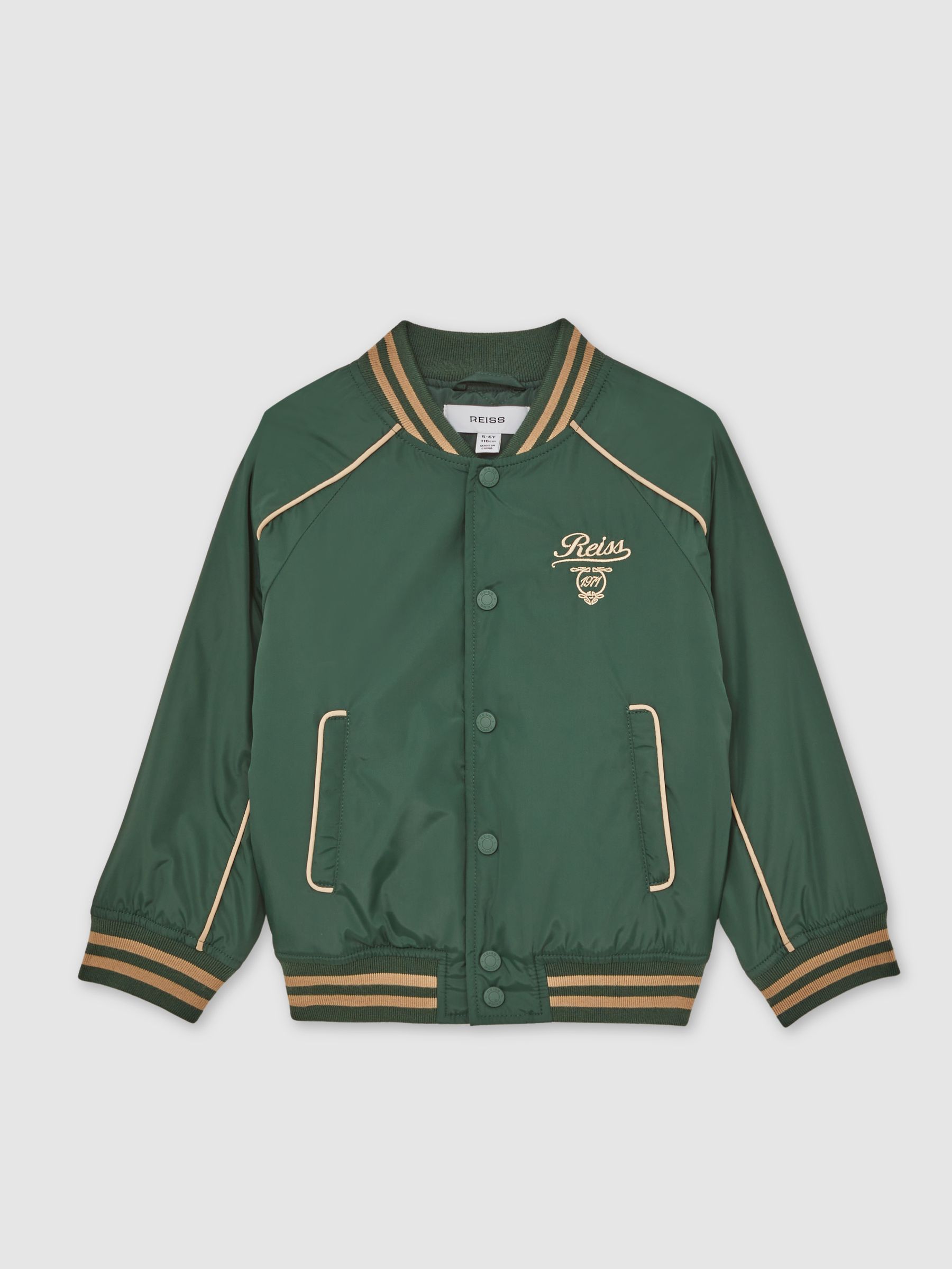 3-9 yrs Motor Cars Embroidered Bomber Jacket in Forest Green/Off White