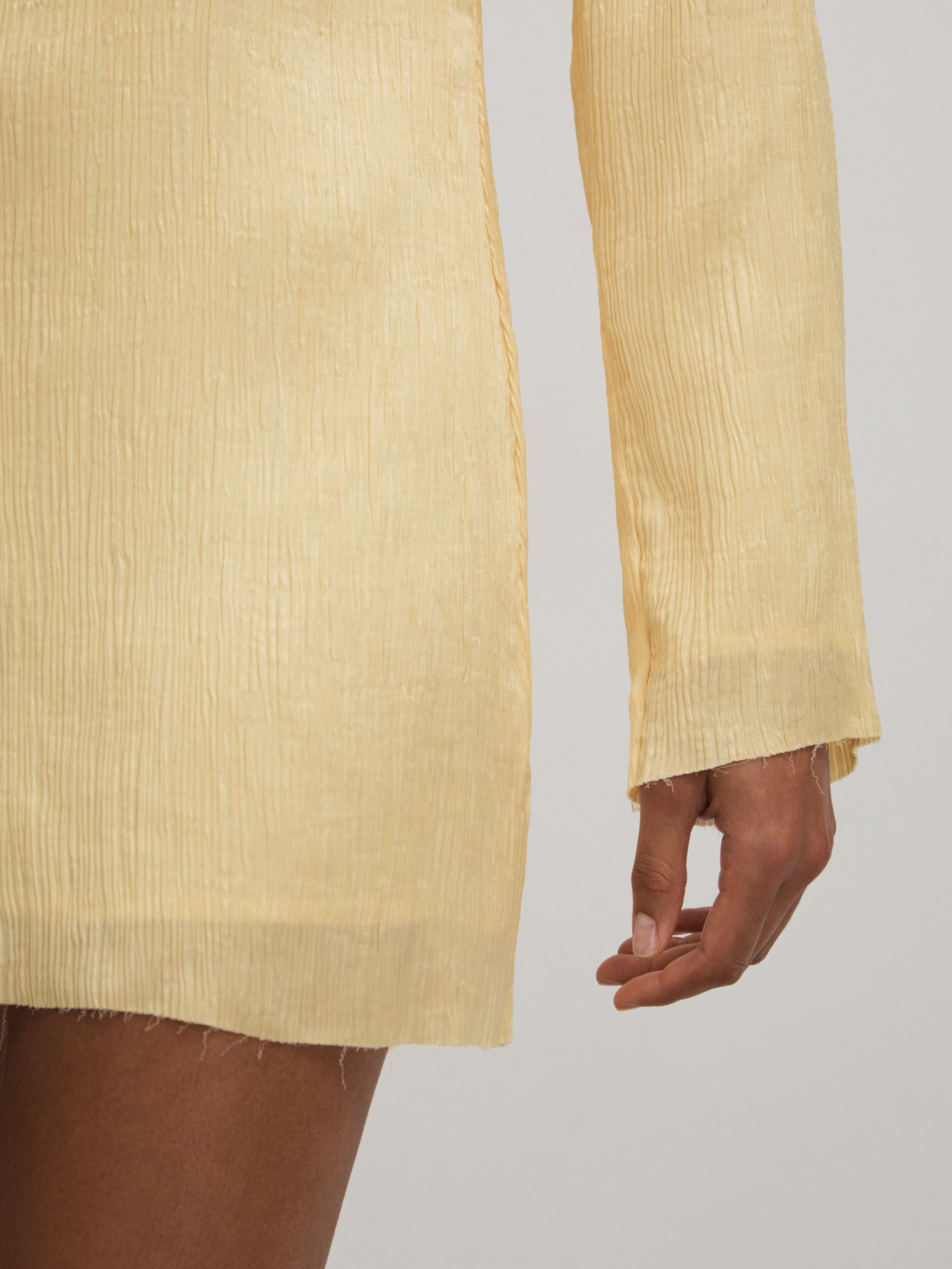 Heather Buttercup Anna Quan Plisse Raw Hem Mini Dress