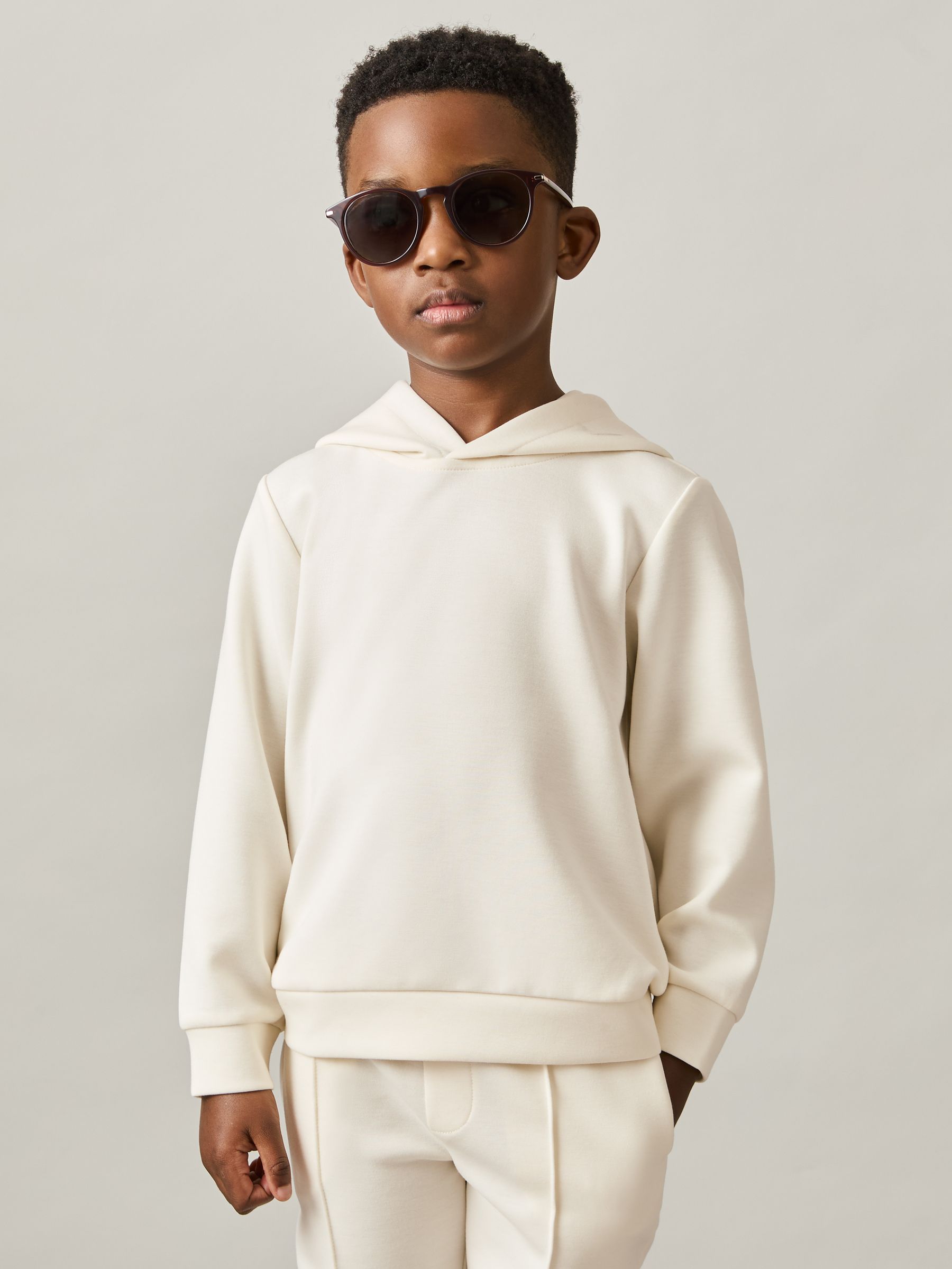 9-13 yrs Interlock Jersey Hoodie in Off White