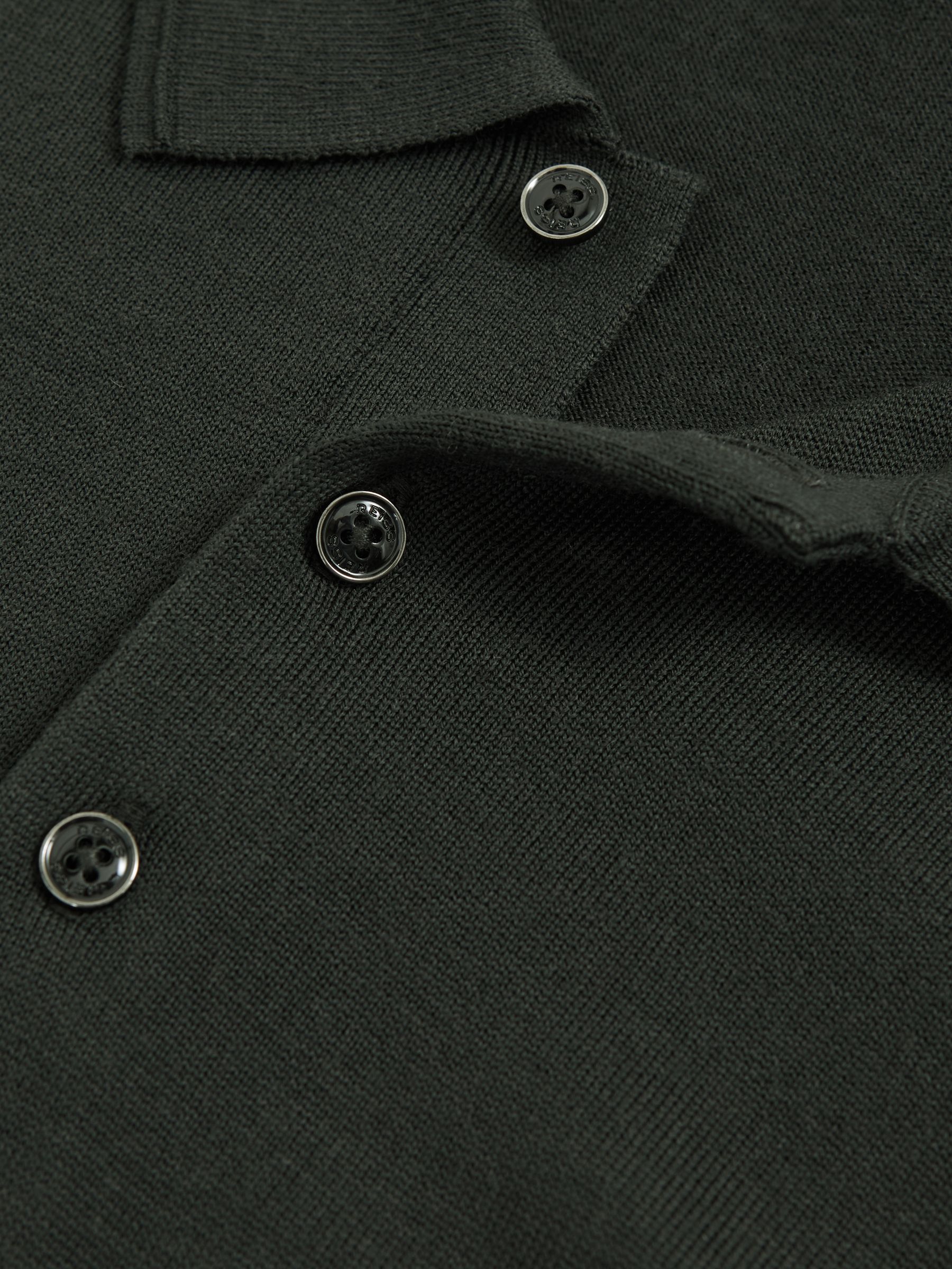 Merino Wool Long-Sleeve Polo Shirt in Dark Military Green