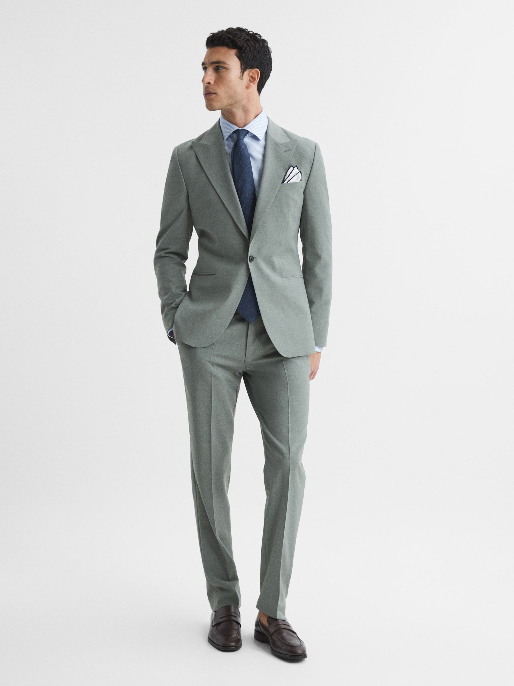 Slim Fit Wool Blend Trousers in Sage
