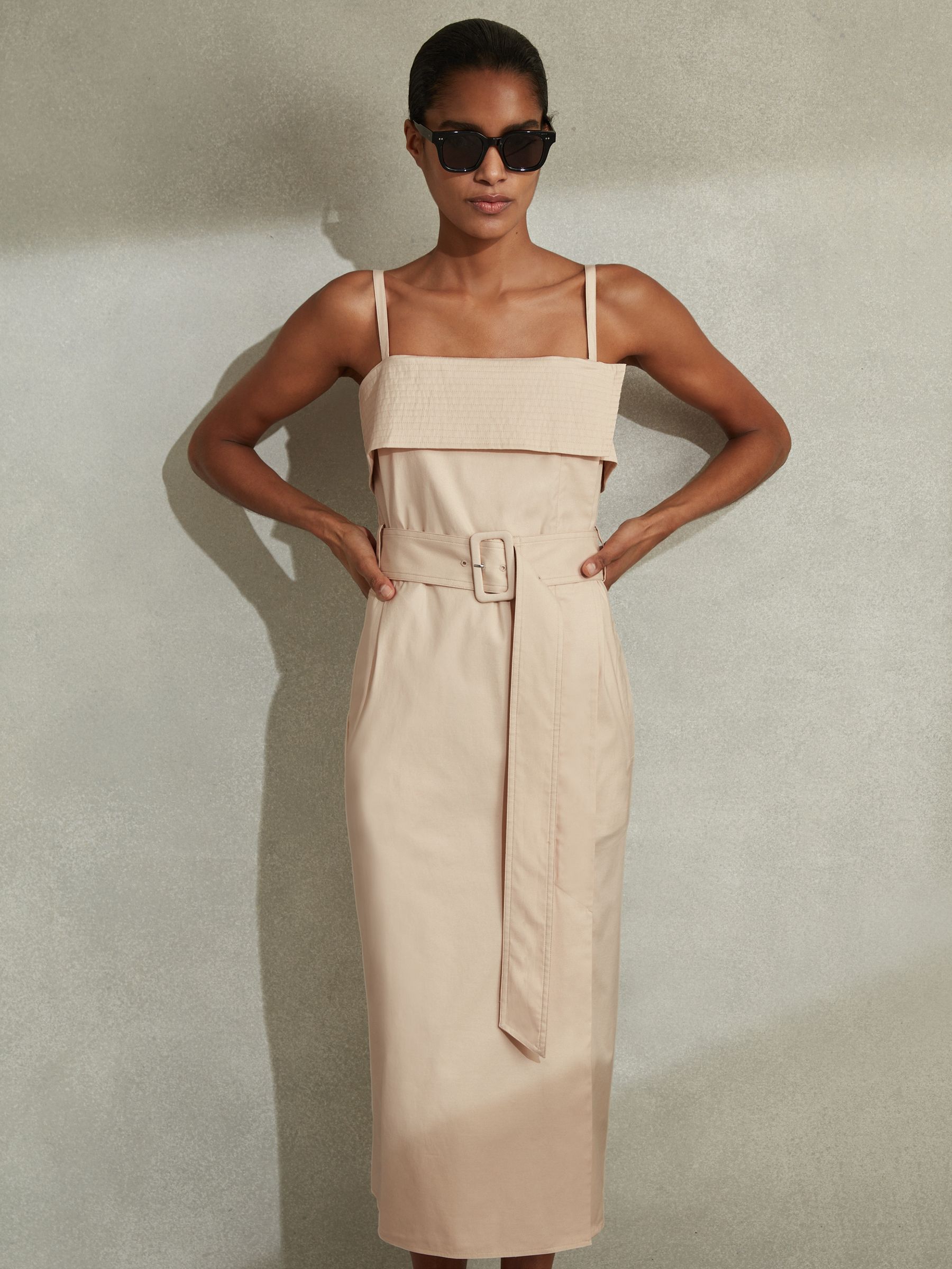 Cargo Belted Midi Dress in Stone