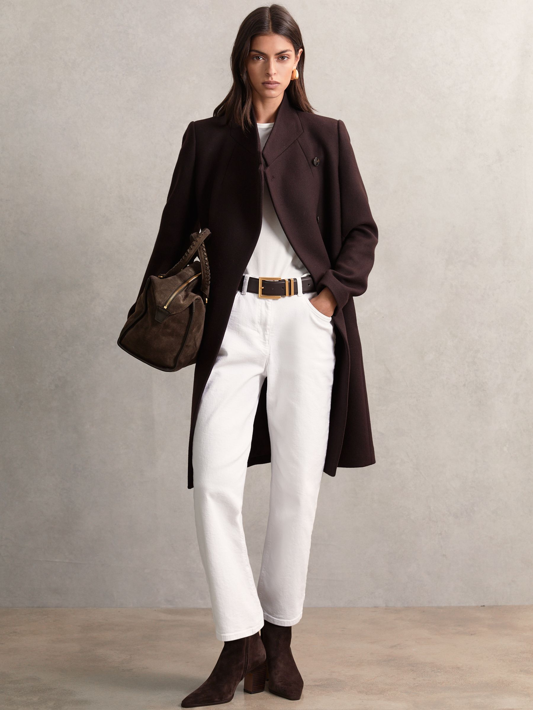 Suede Braided-Strap Bowling Bag in Chocolate