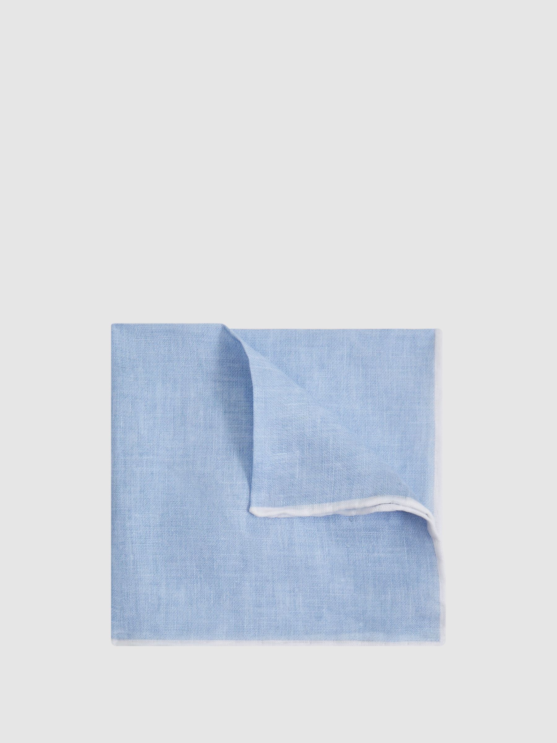 Linen Contrast Trim Pocket Square in Sky Blue Melange
