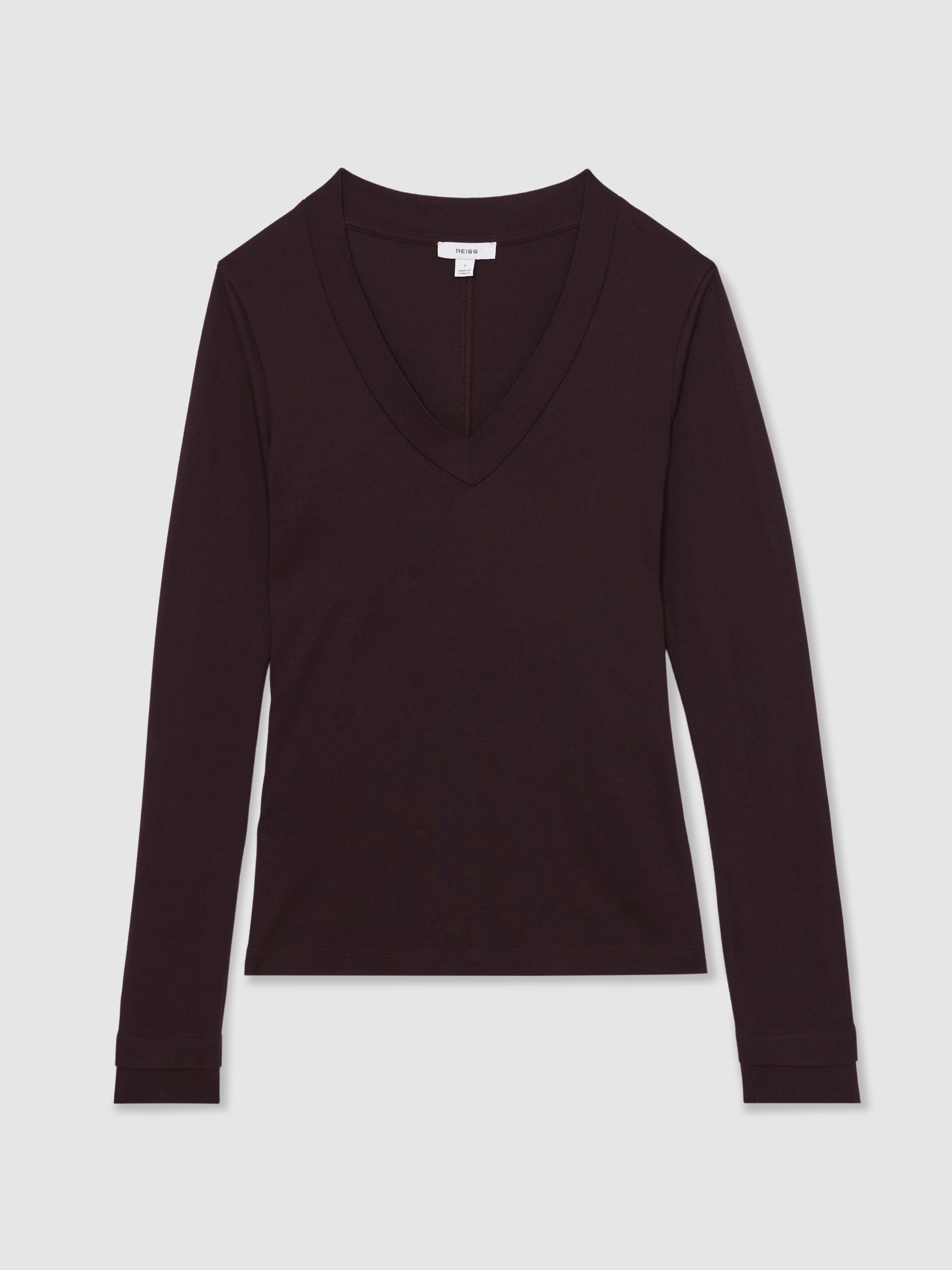 Jersey V-Neck Top in Plum