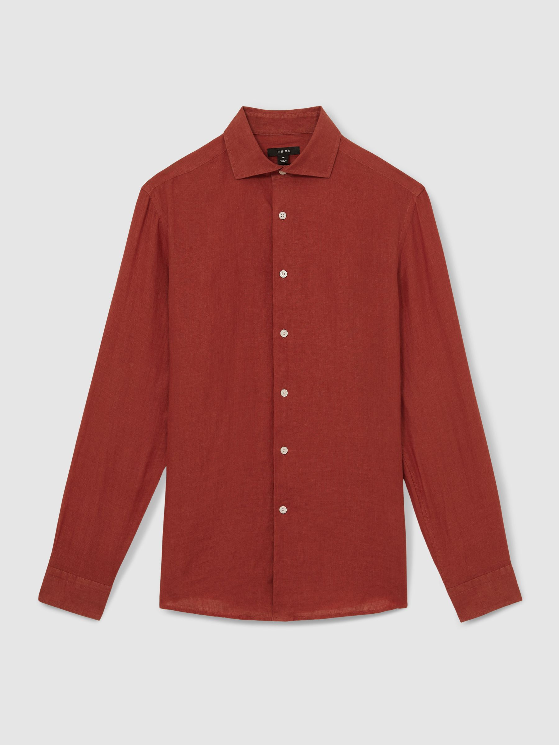 Linen Button-Through Shirt in Paprika Red