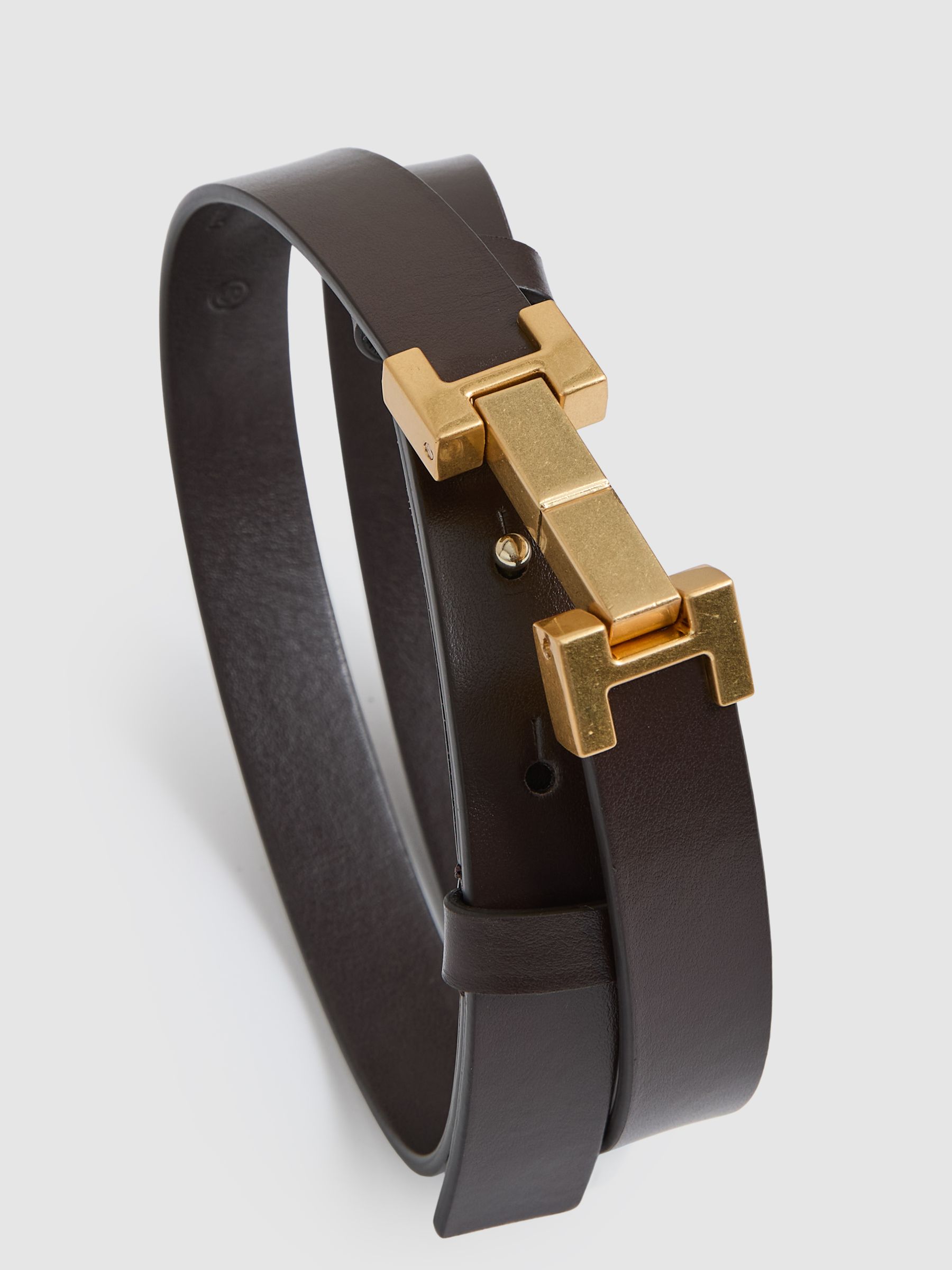 Leather Square Hinge Belt in Chocolate