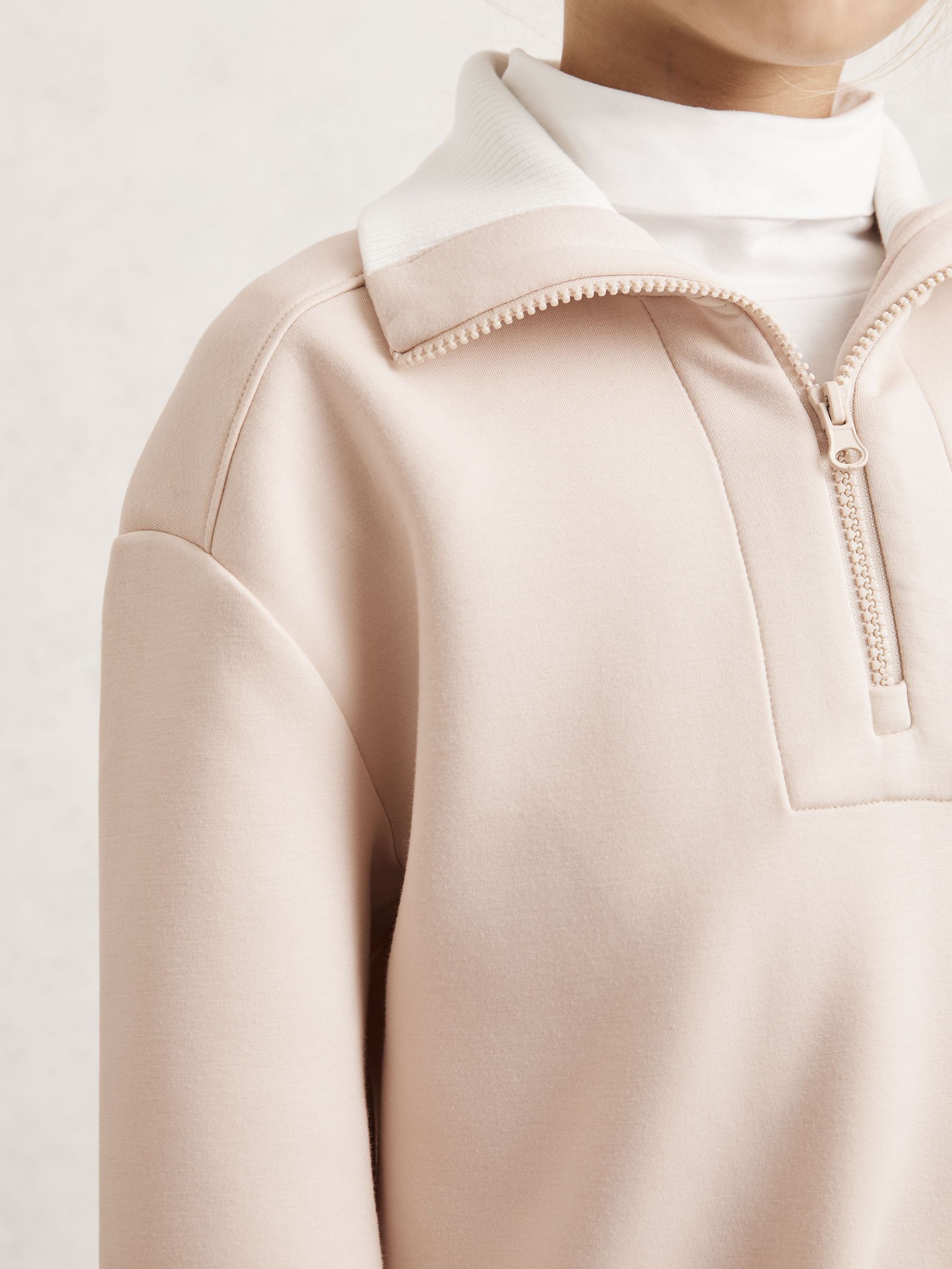 Funnel-Neck Interlock Zip Sweatshirt in Neutral