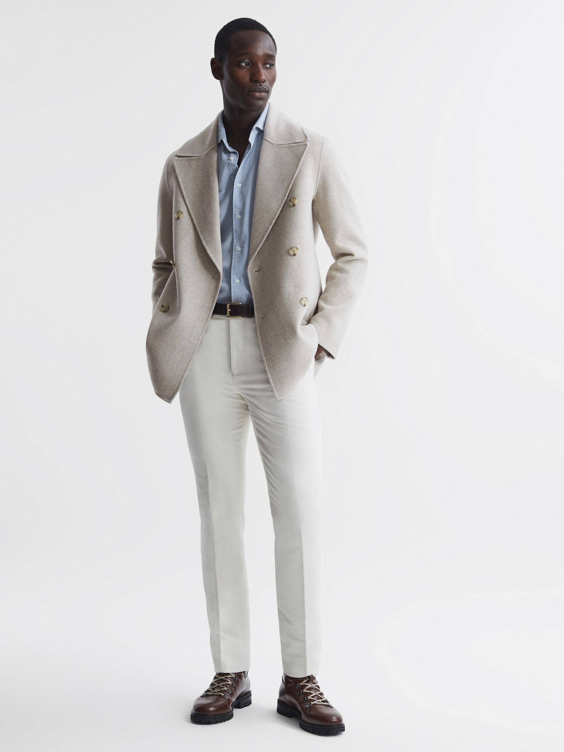 Wool Blend Double Breasted Coat in Oatmeal